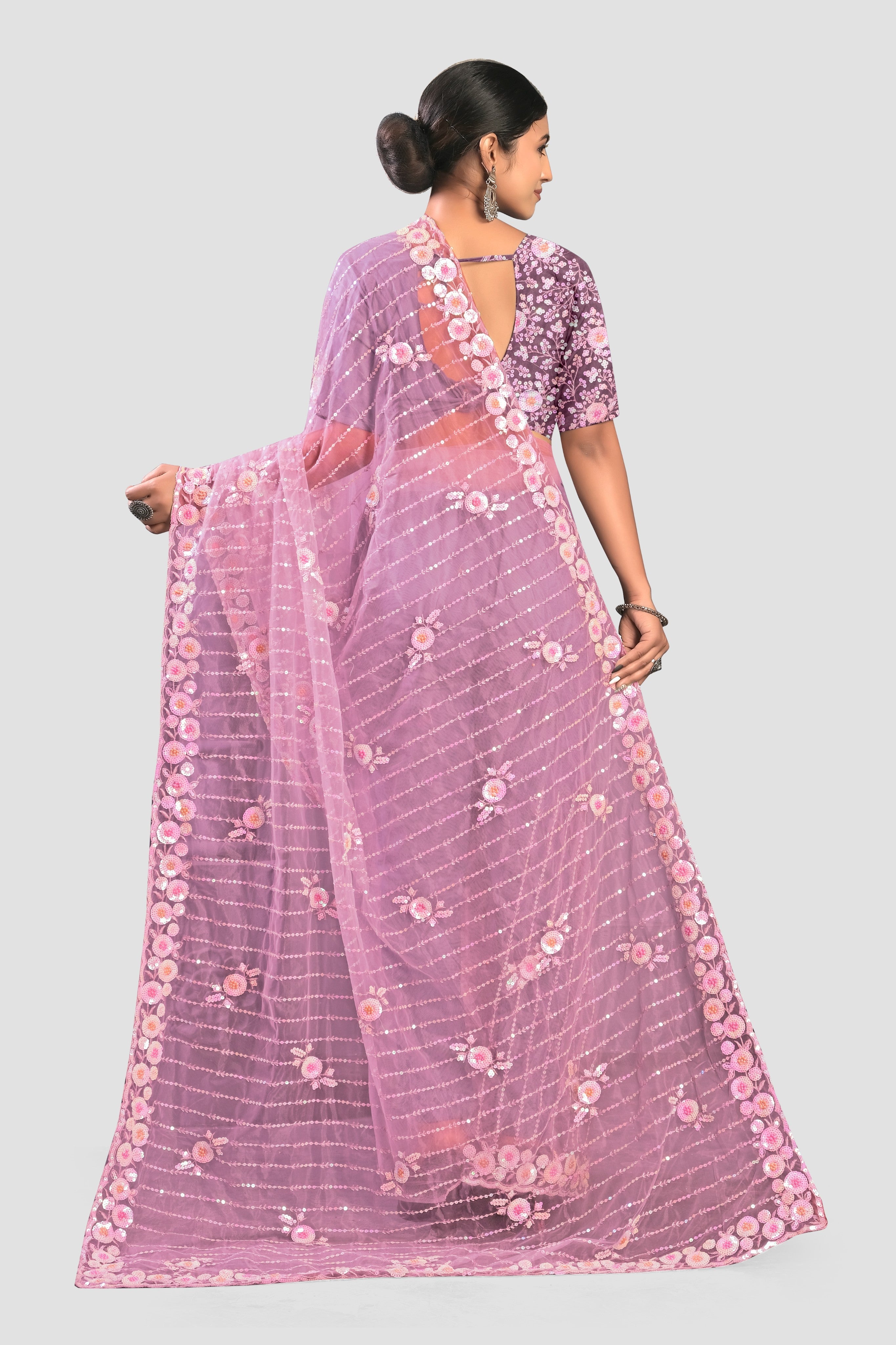 Lavender Net Saree - Kajree