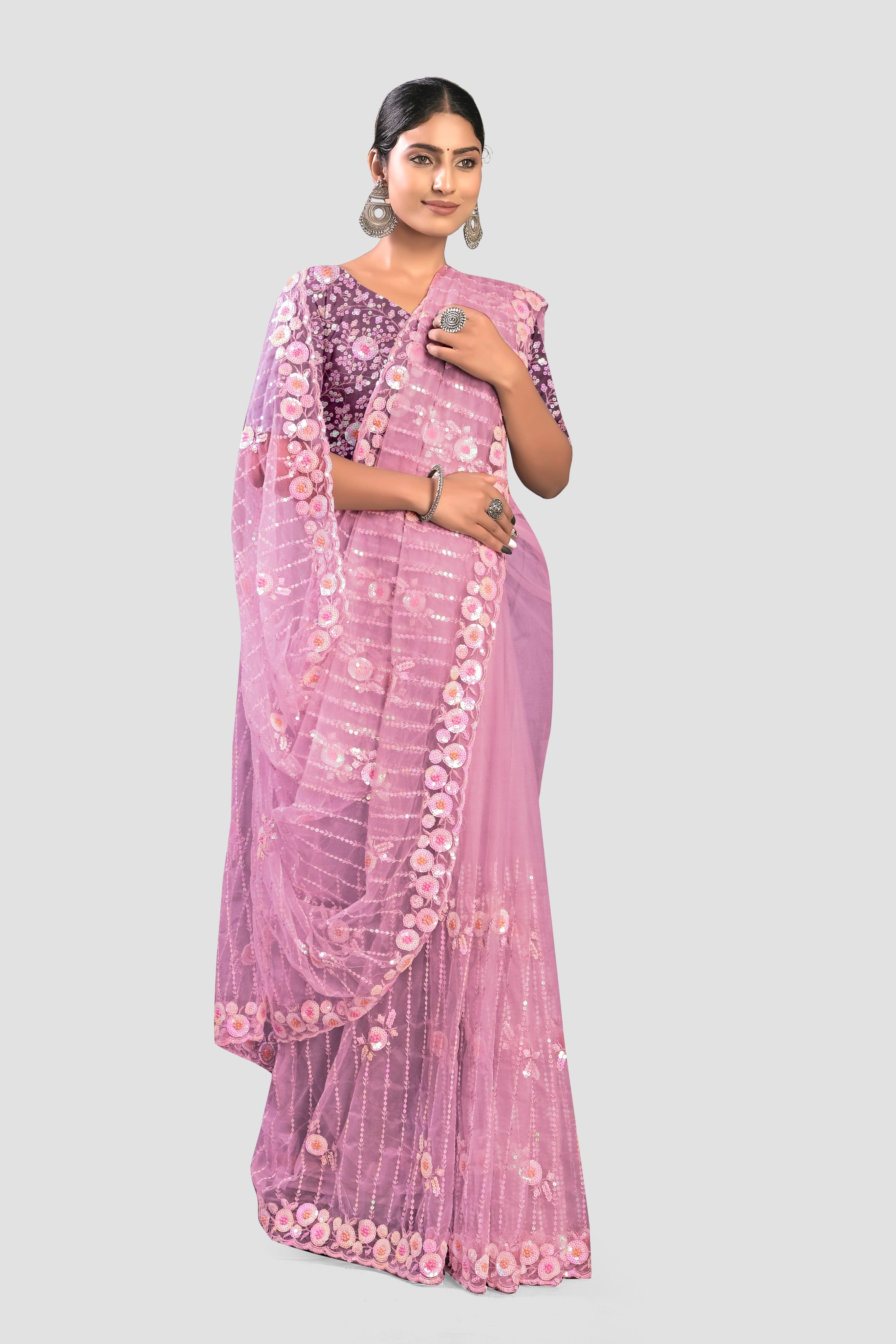 Lavender Net Saree  - Kajree