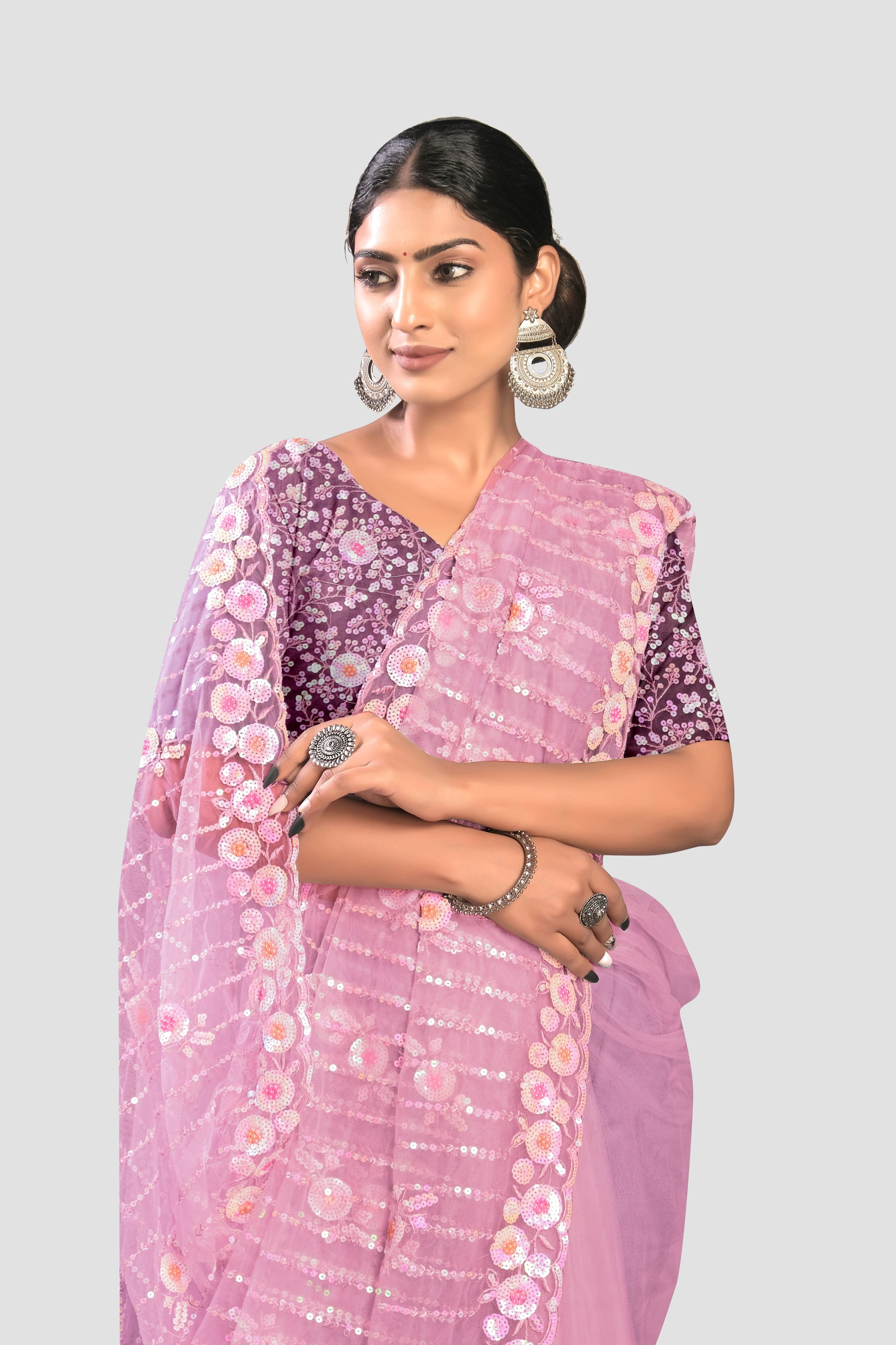Lavender Net Saree - kajree