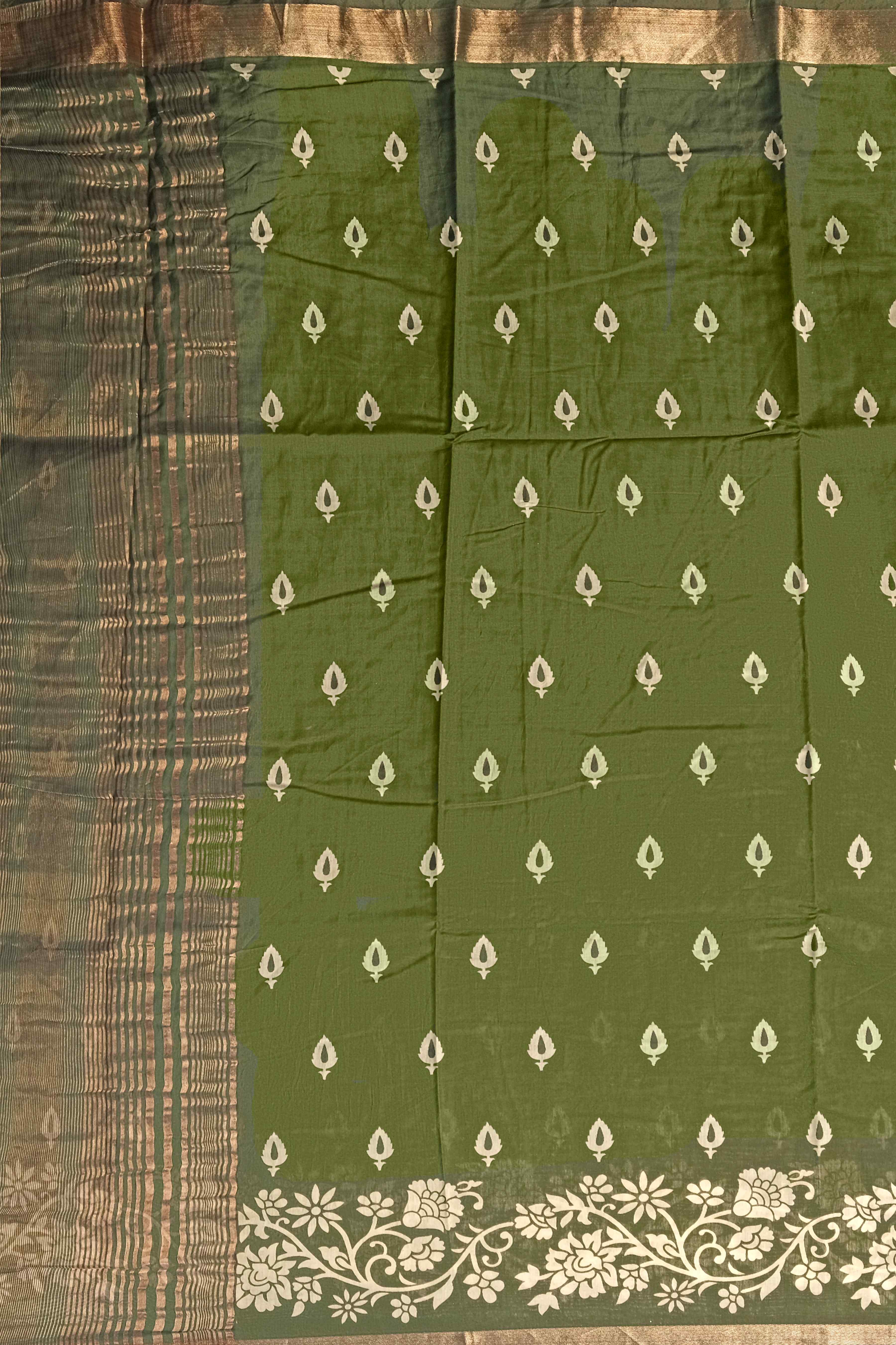 Green Threadwork Cotton Saree - KAJREE