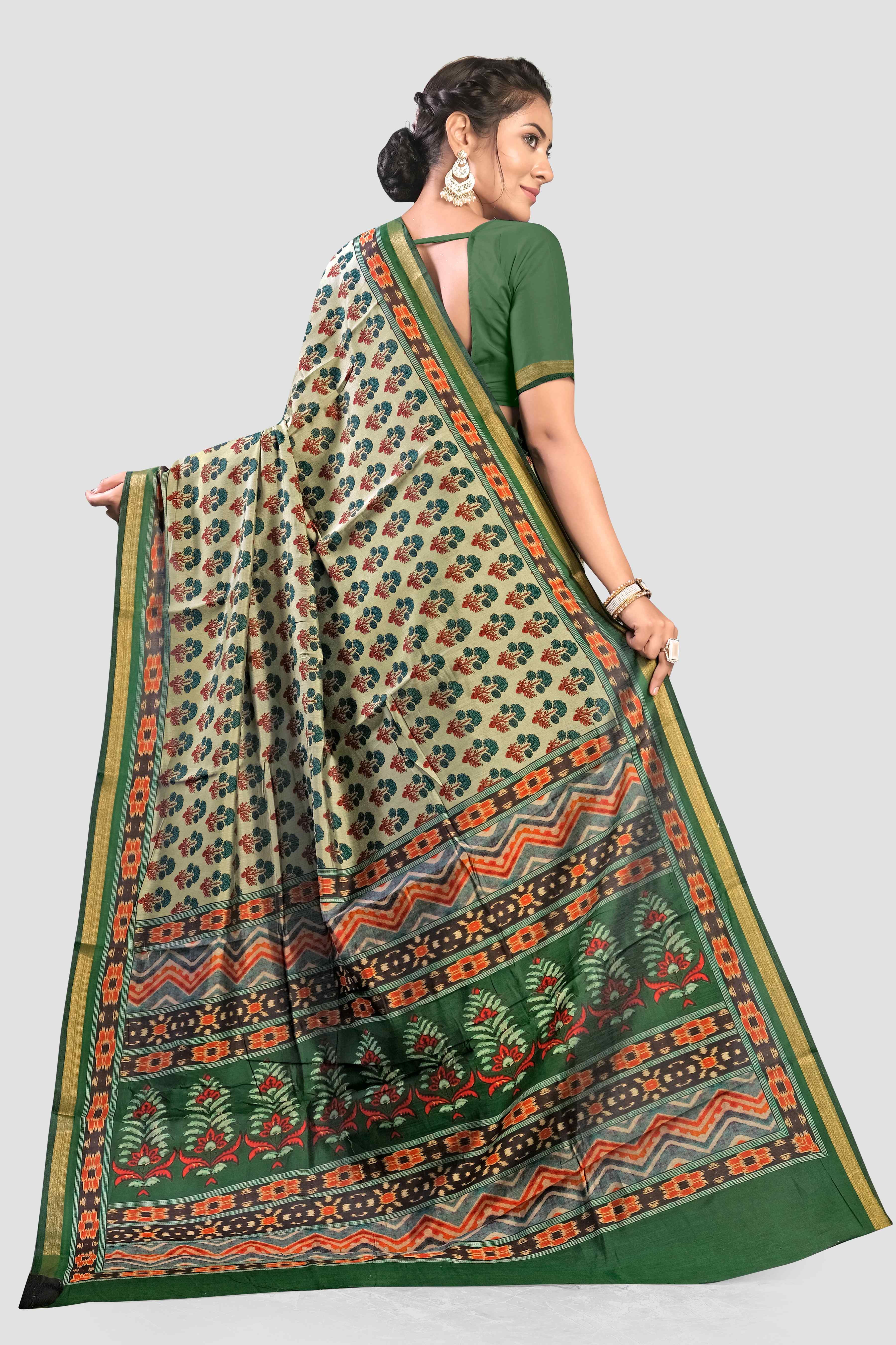 Grey Kalamkari print Cotton Saree 