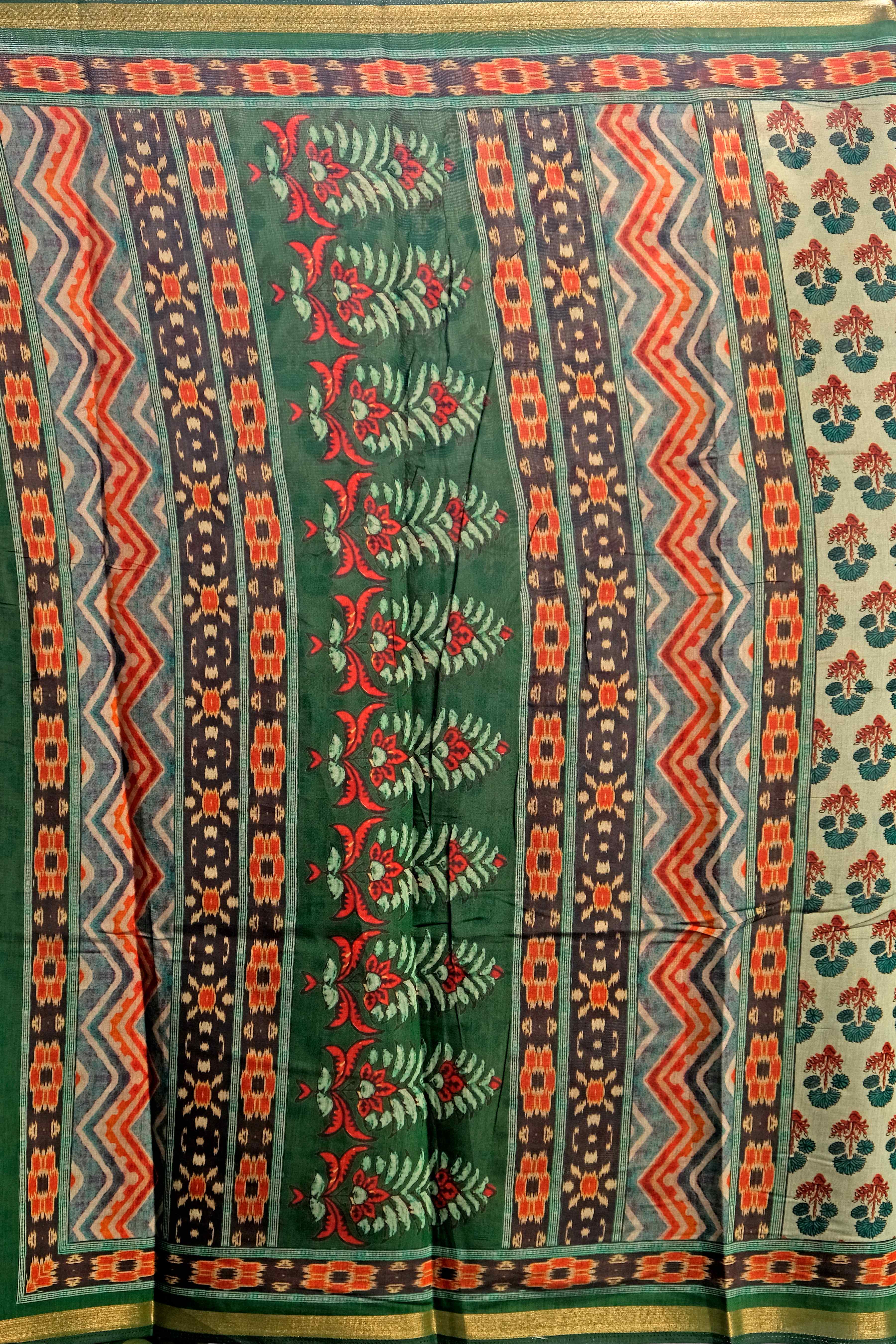 Grey Kalamkari print Cotton Saree 