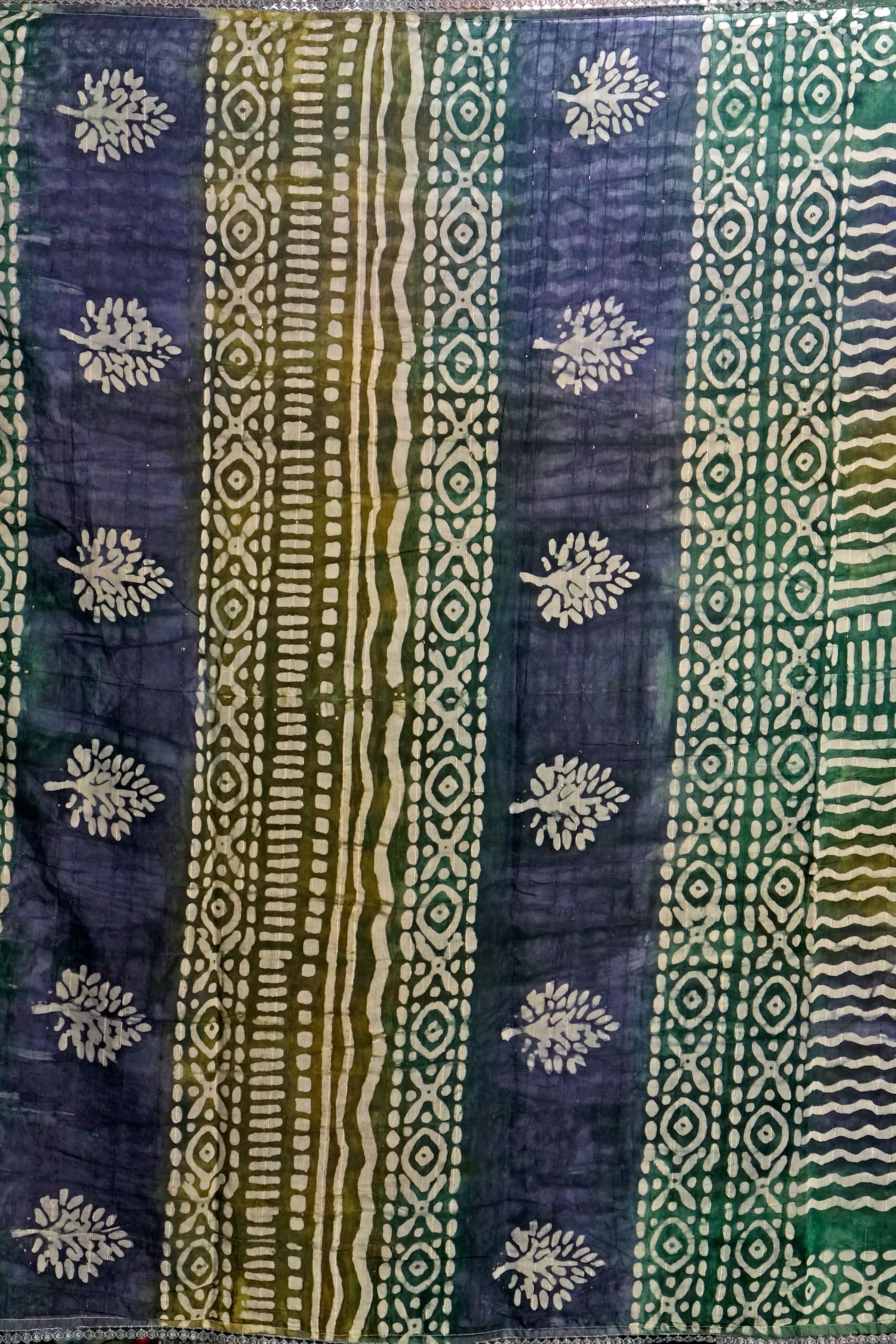 Blue Block print Cotton Saree - KAJREE