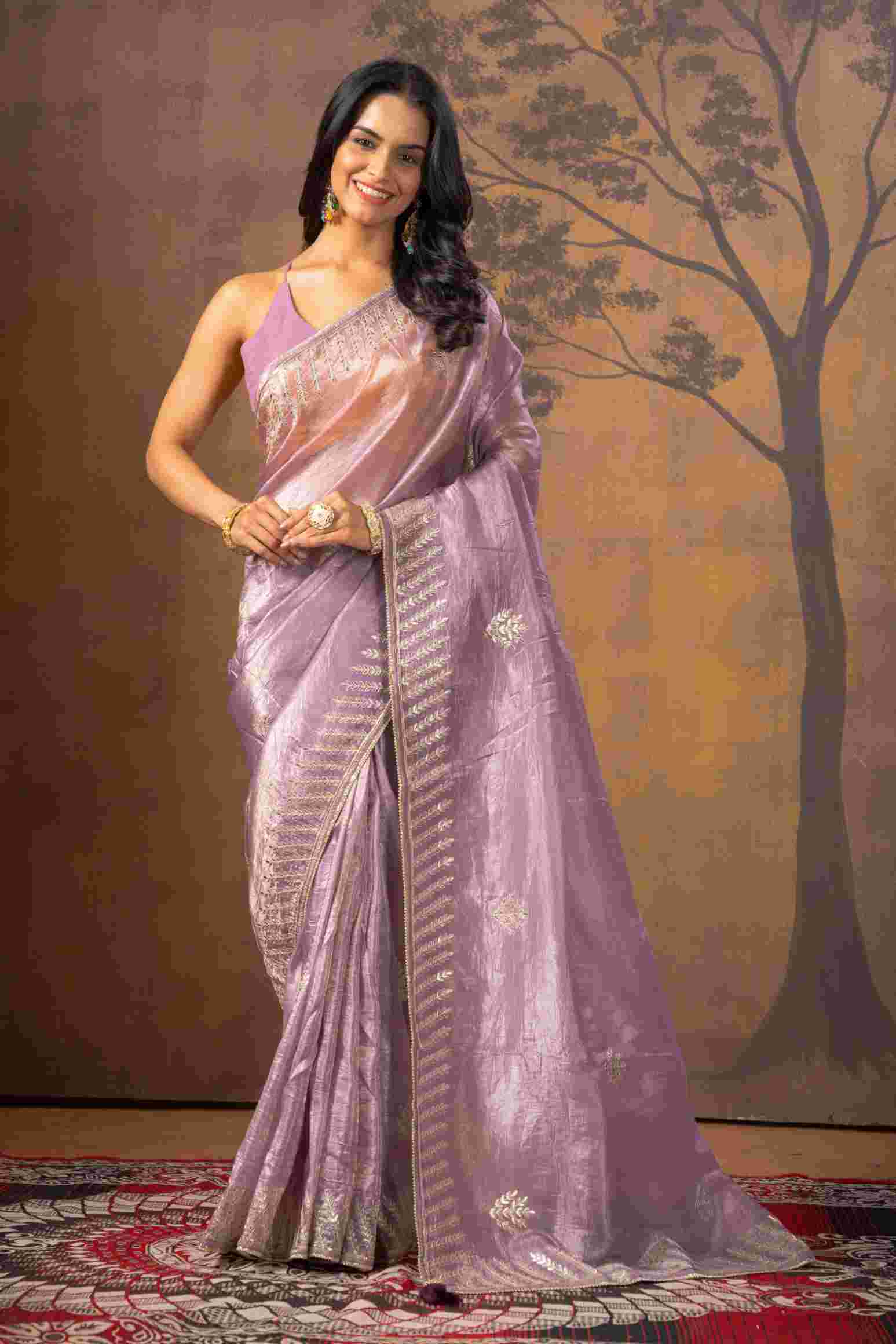 Lavender Stonework Tissue Silk Saree - KAJREE