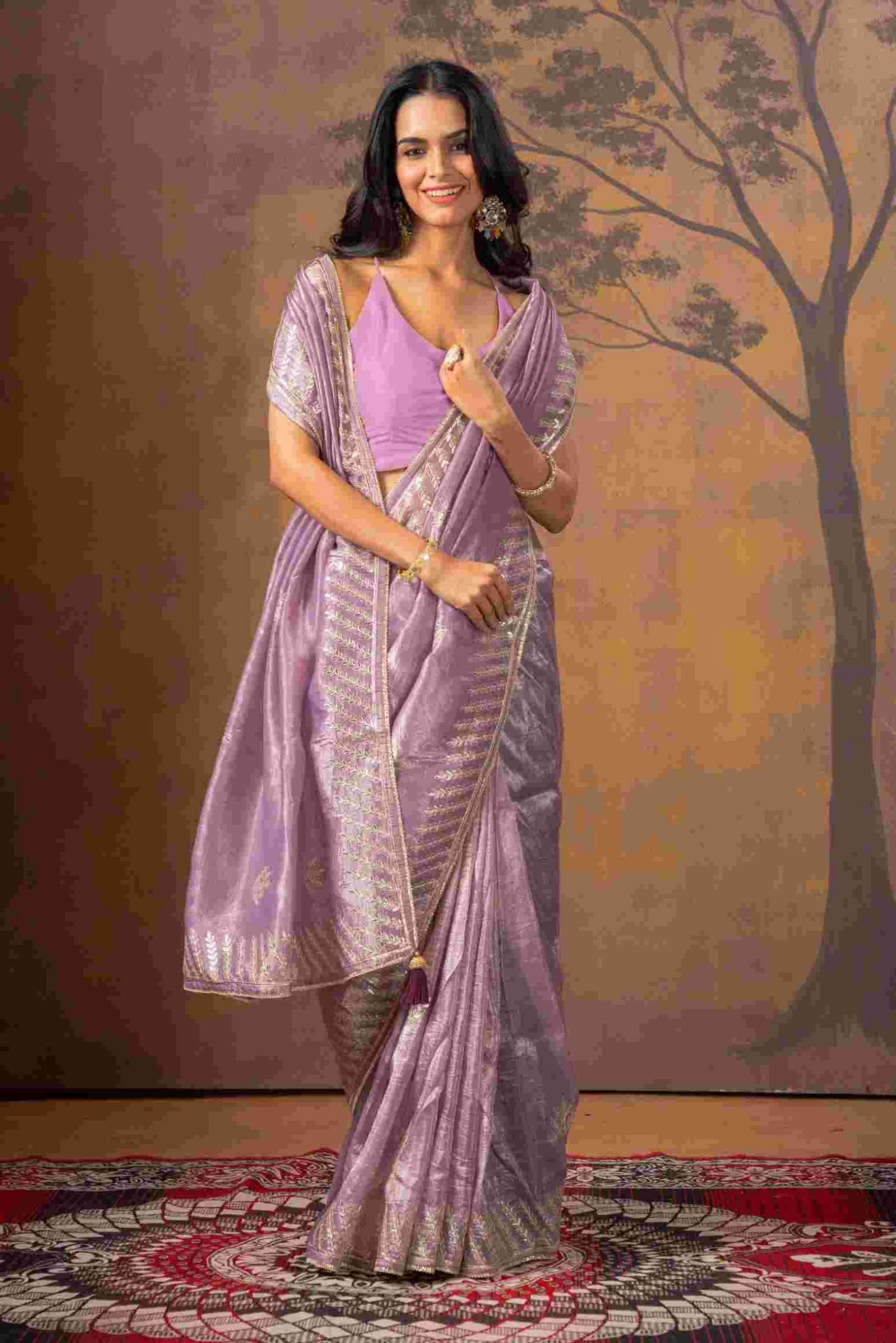 Lavender Stonework Tissue Silk Saree - KAJREE