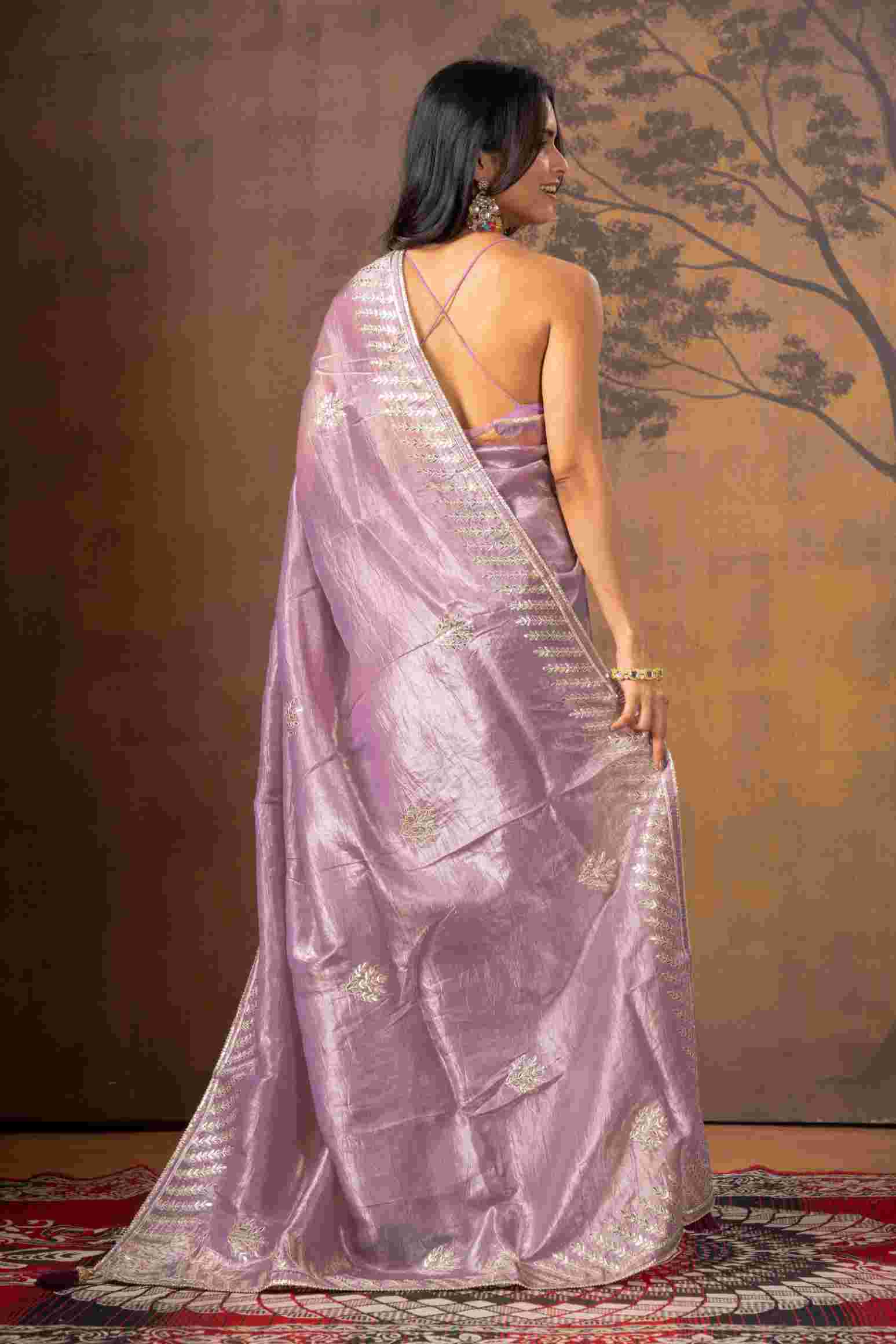 Lavender Stonework Tissue Silk Saree - KAJREE