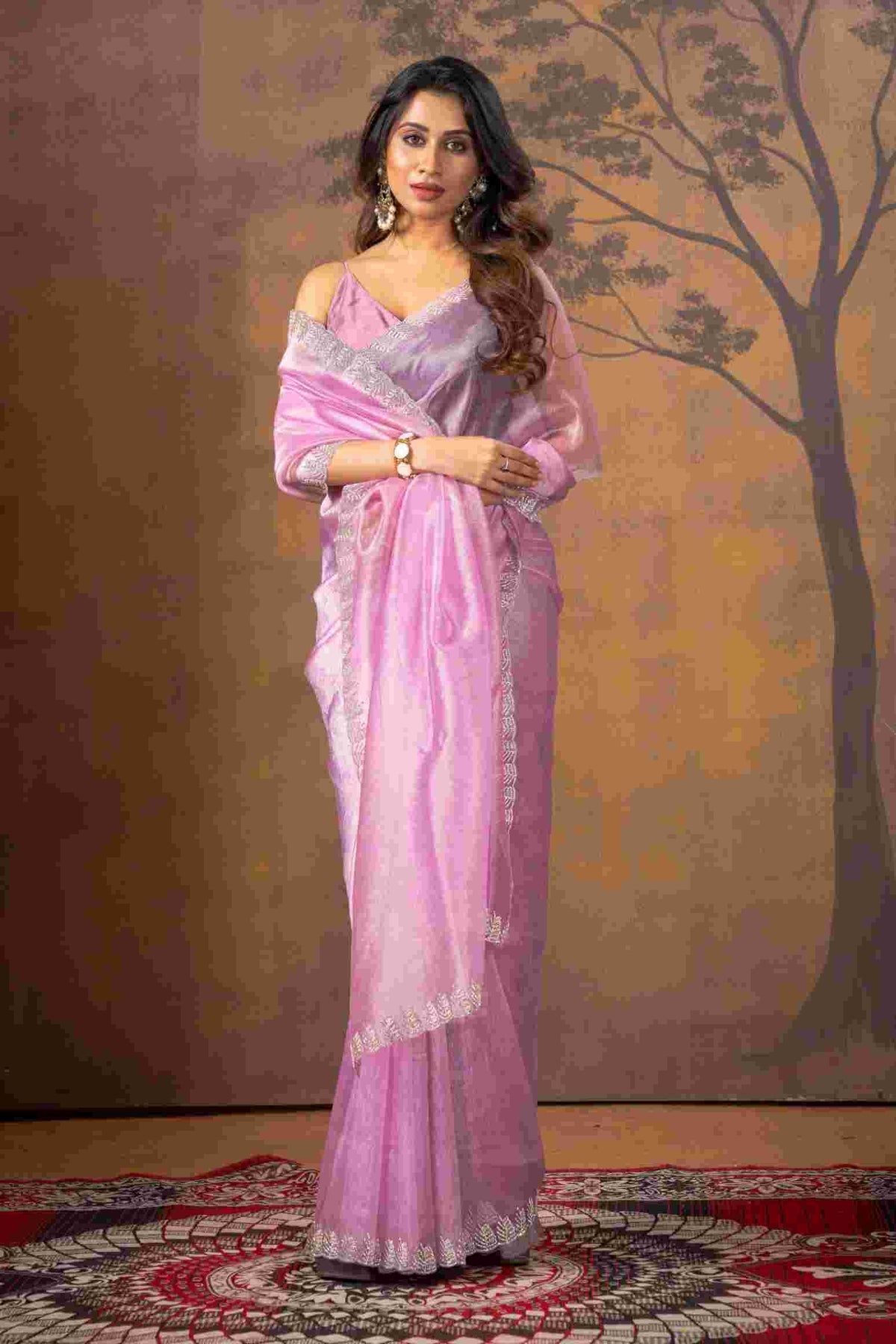 Purple Stonework Net Saree - KAJREE