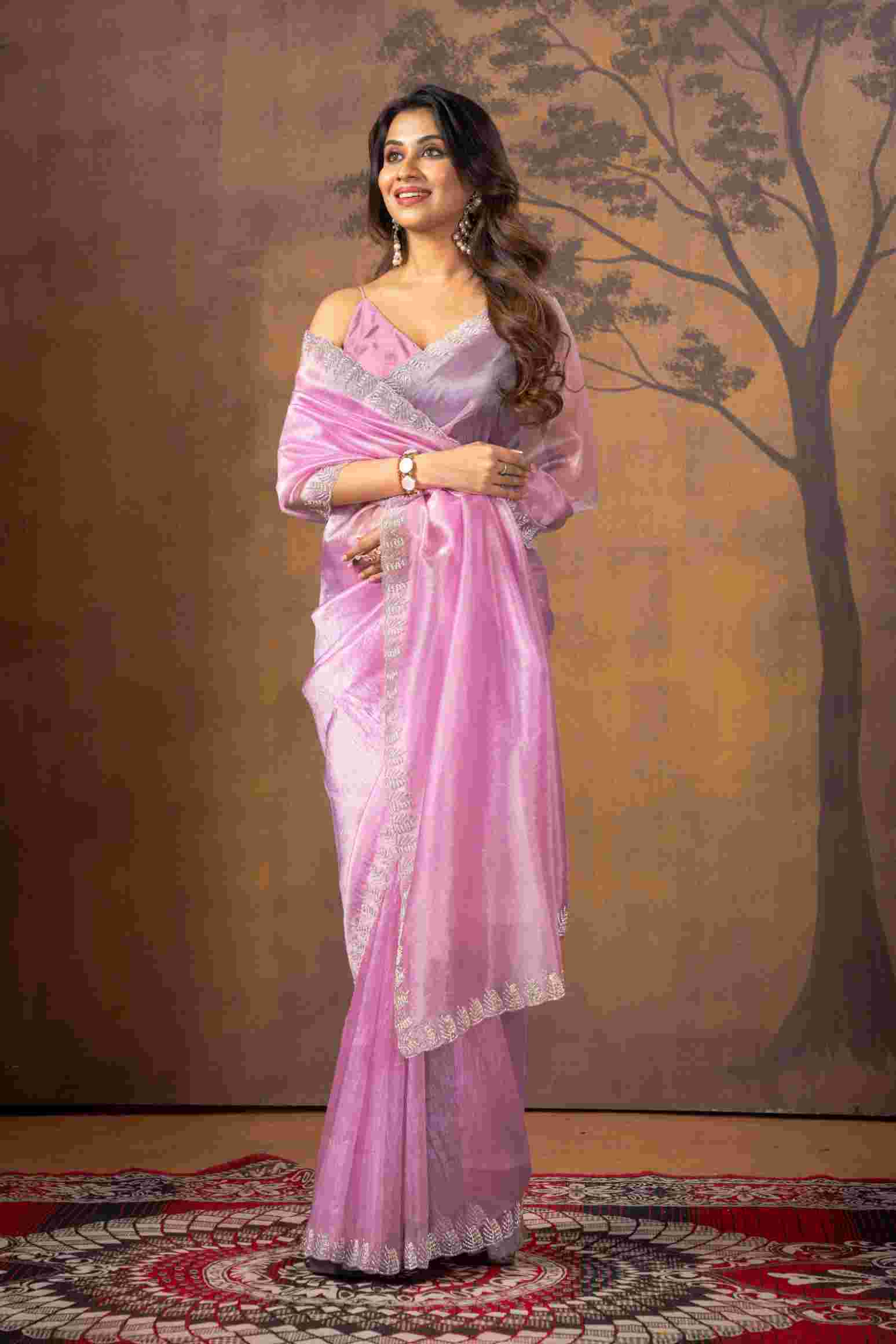 Purple Stonework Net Saree - KAJREE