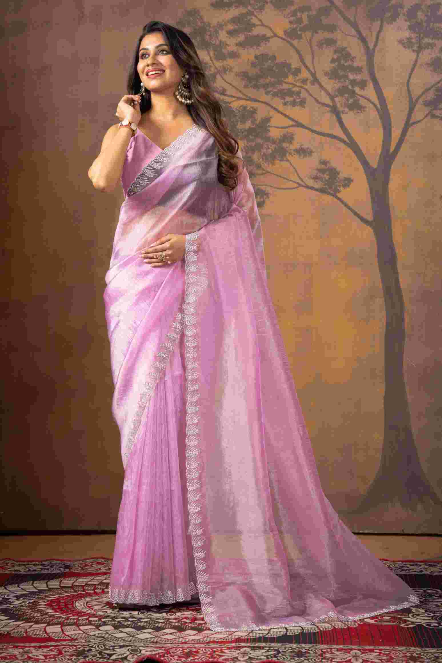 Purple Stonework Net Saree - KAJREE