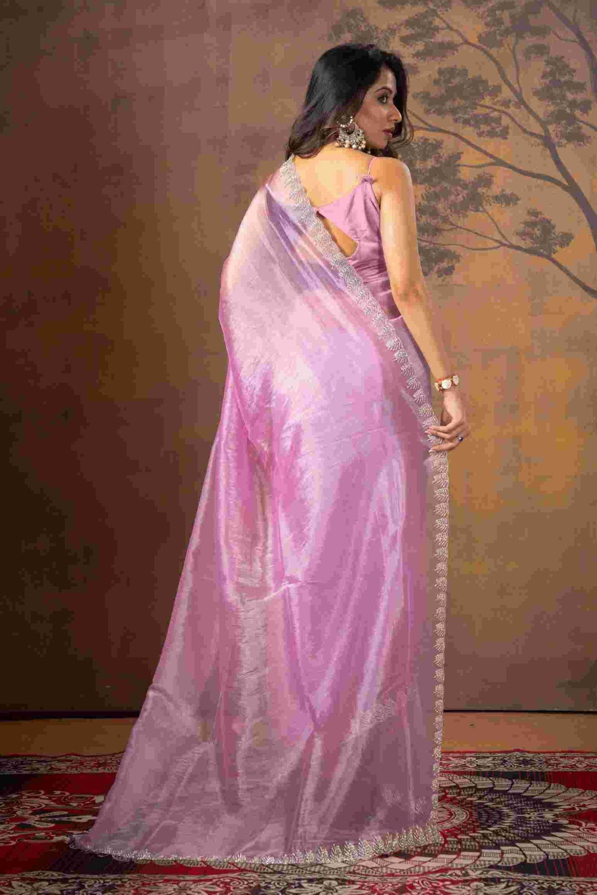 Purple Stonework Net Saree - KAJREE