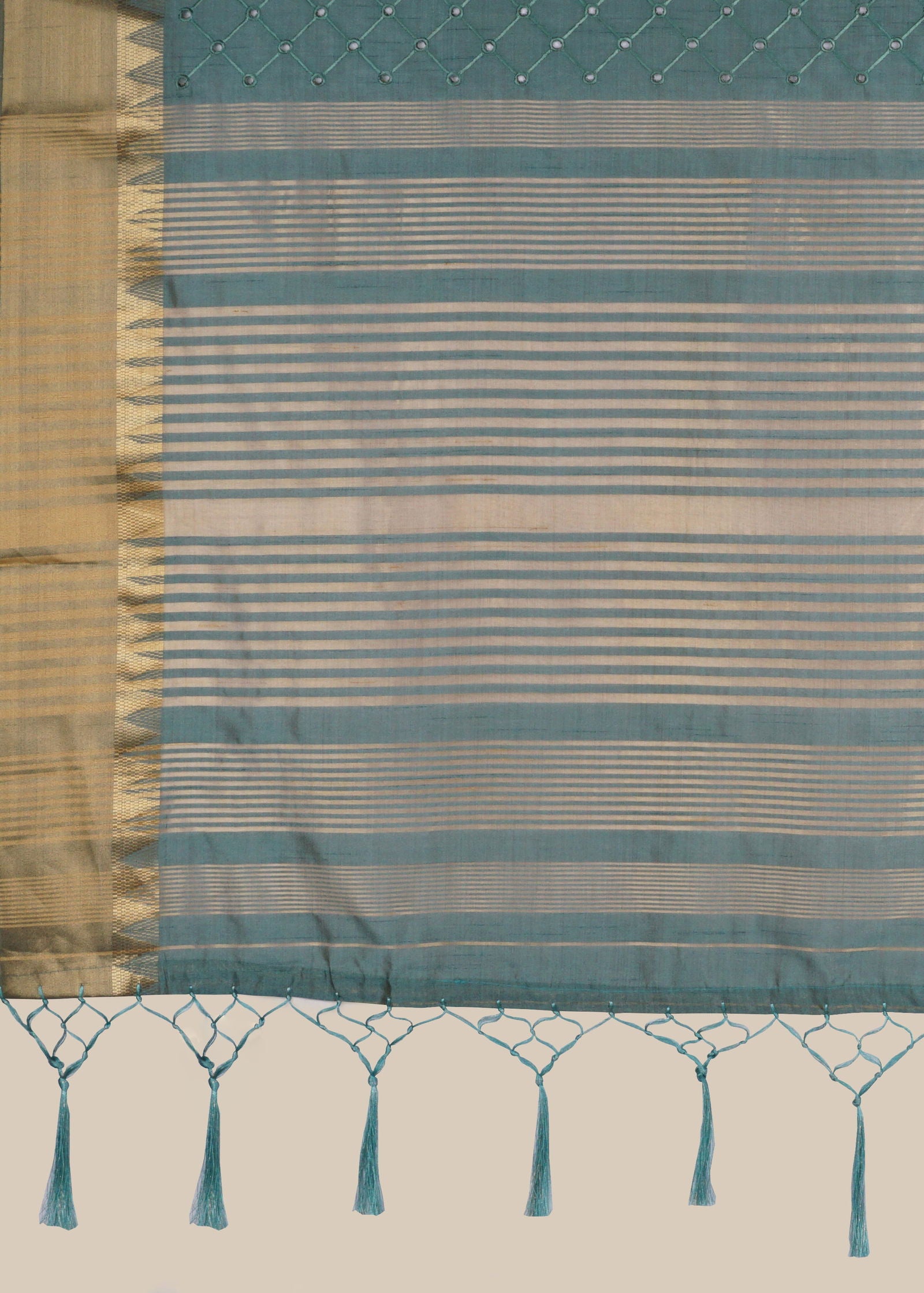 Rama Green Threadwork Linen Saree - KAJREE