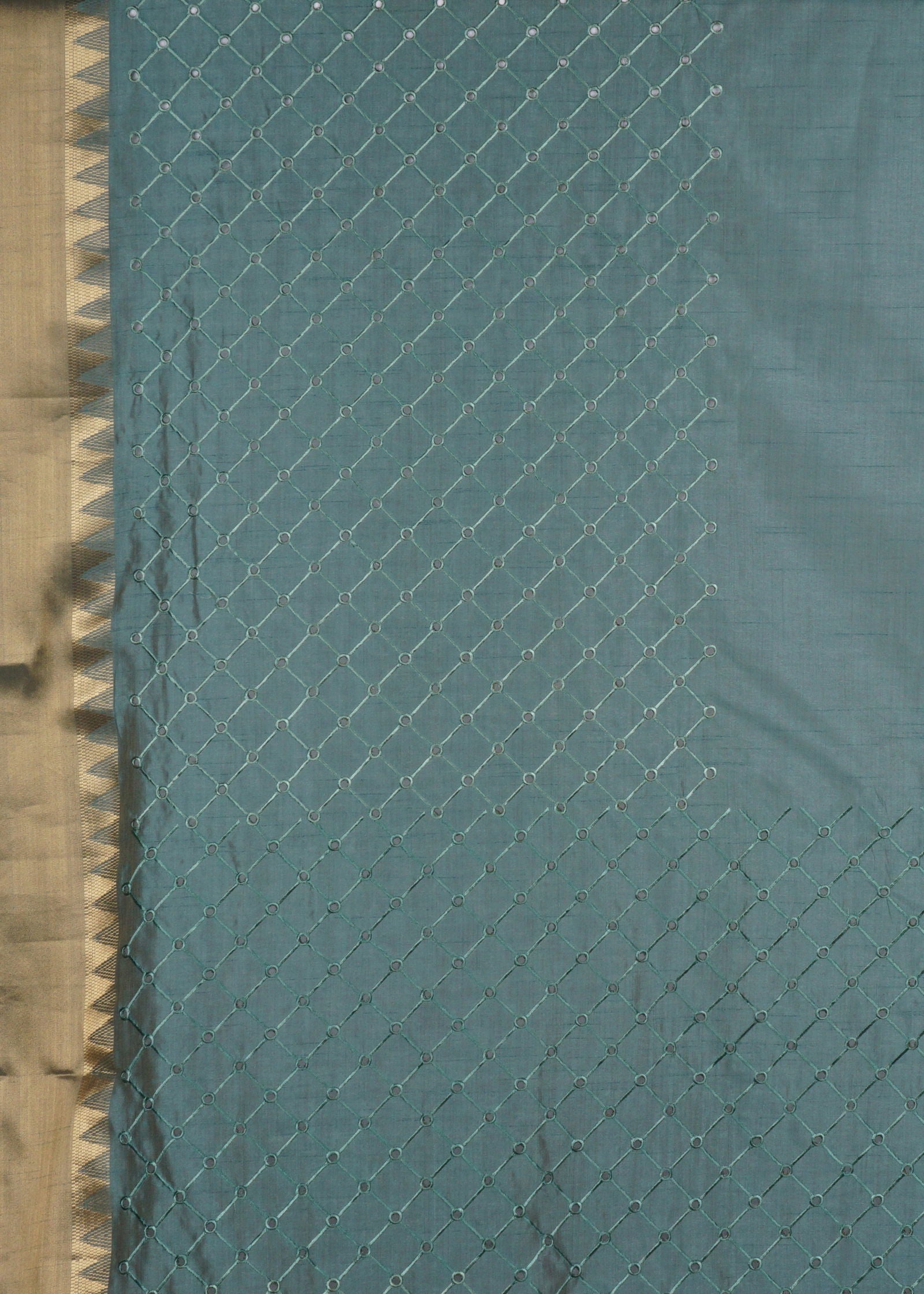 Rama Green Threadwork Linen Saree - KAJREE