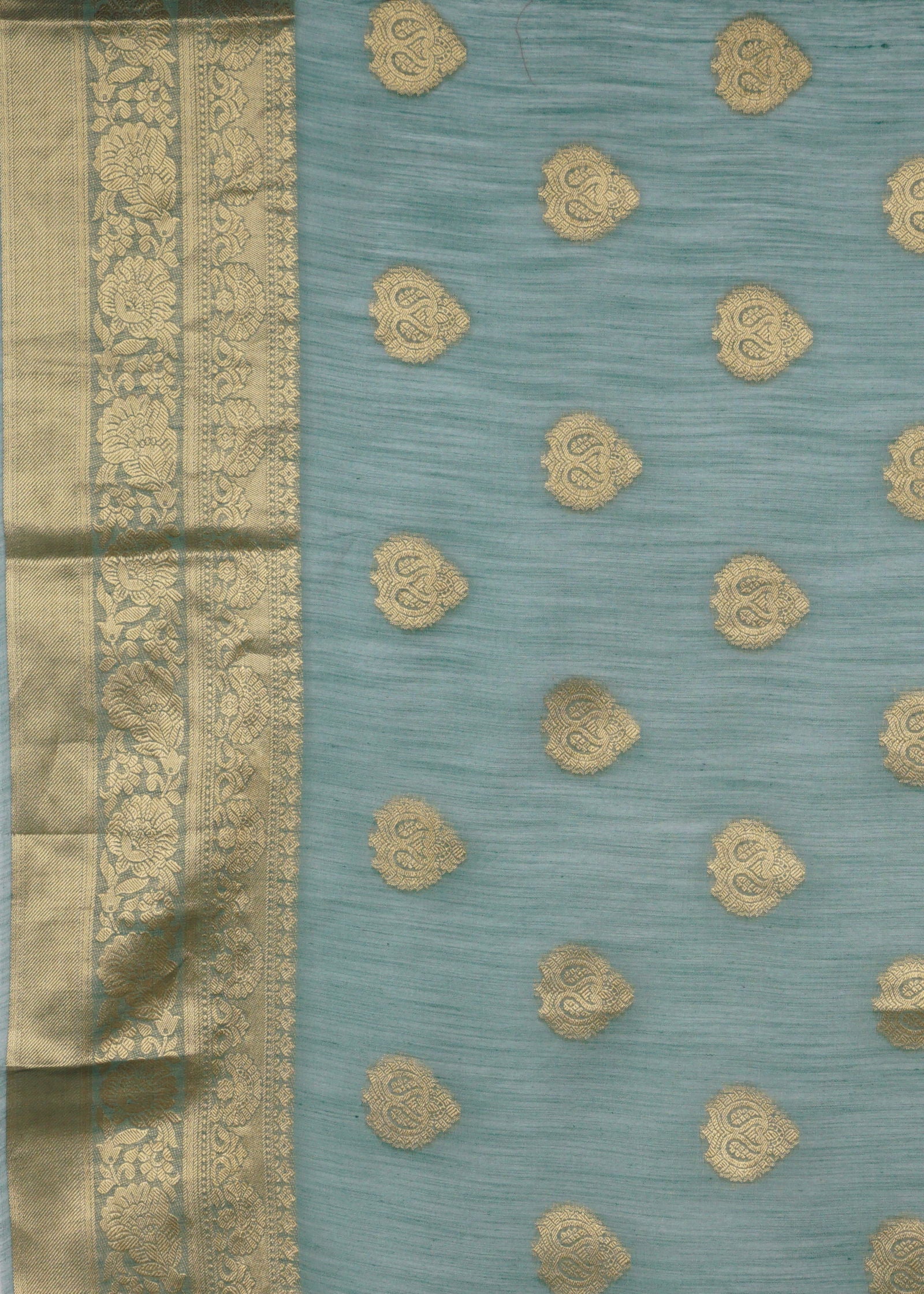 Rama Green Foil Print Linen Saree - KAJREE