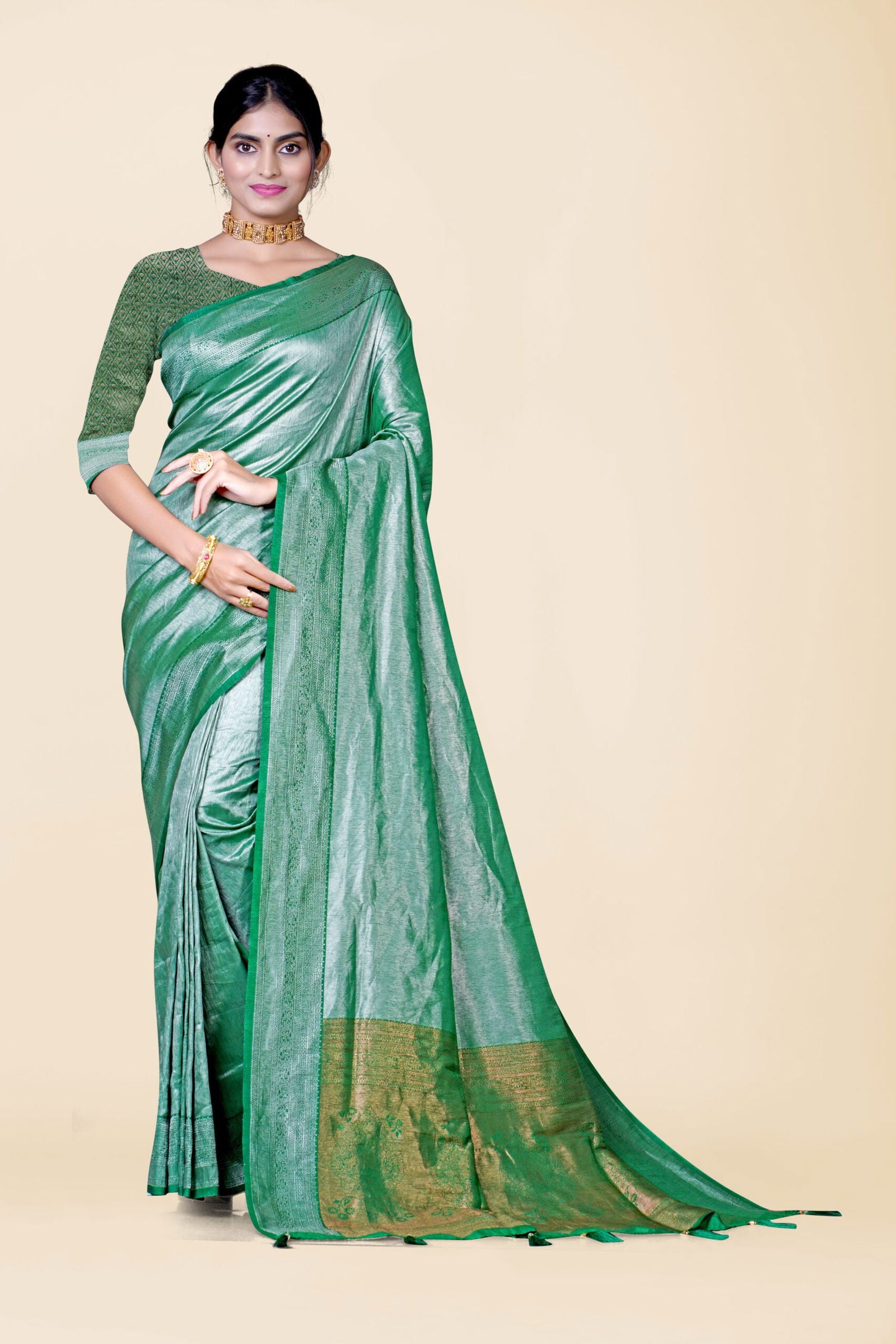 Green Zariwork Tissue Silk Saree - KAJREE