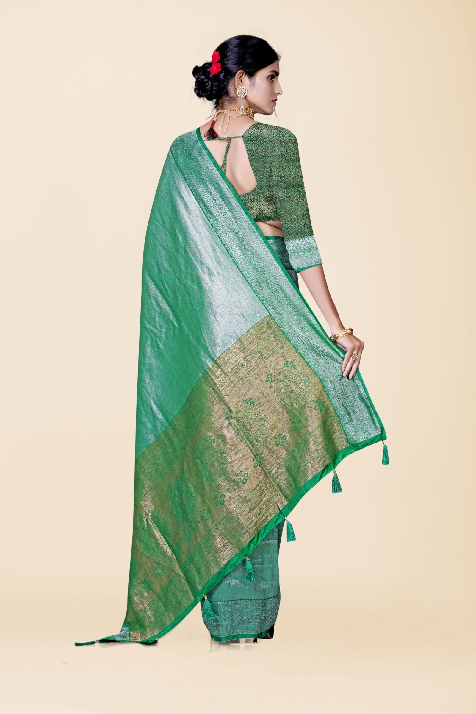 Green Zariwork Tissue Silk Saree - KAJREE