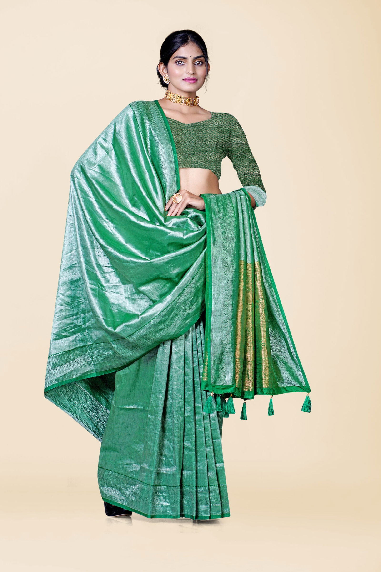 Green Zariwork Tissue Silk Saree - KAJREE