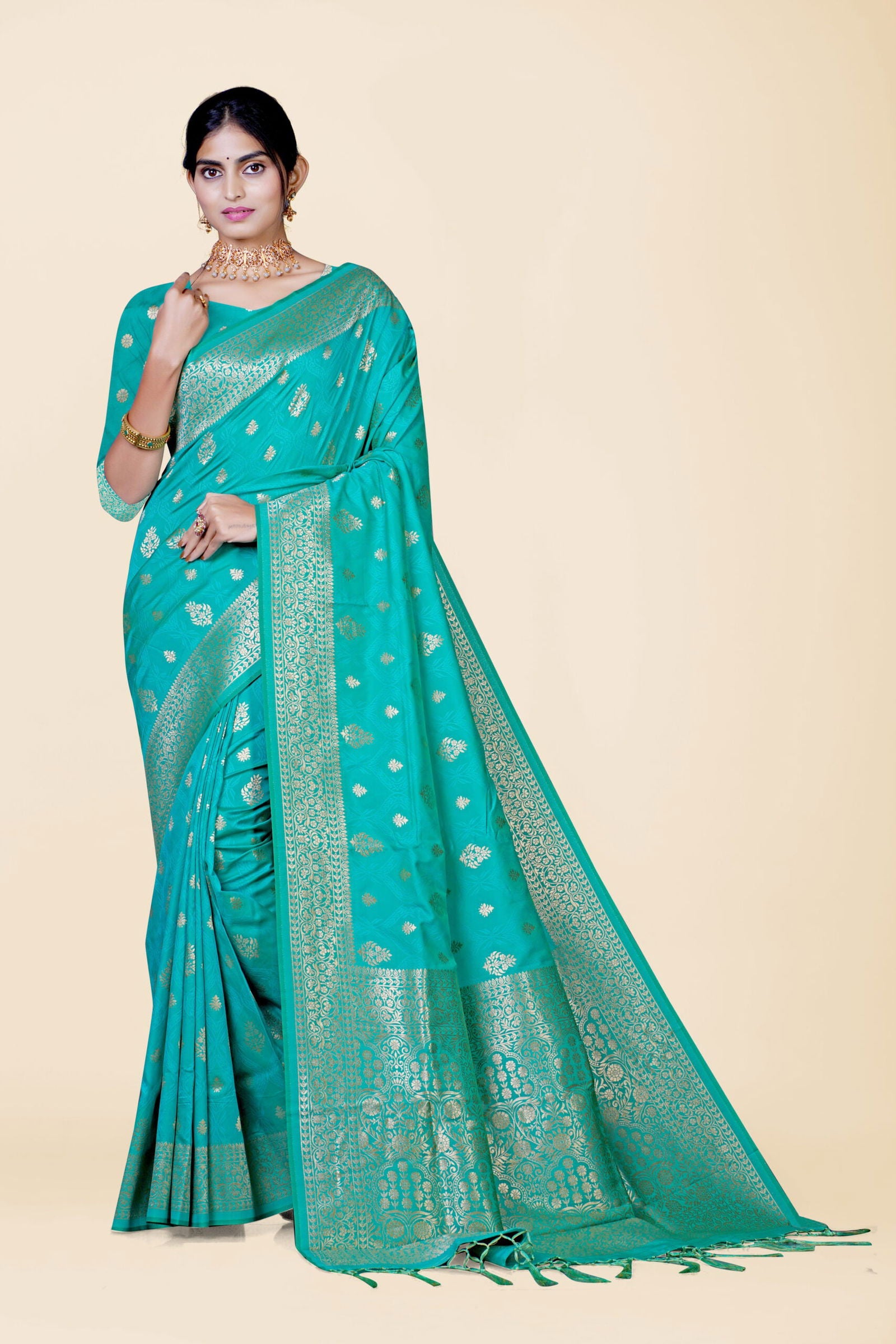 Rama Green Zariwork Banarasi Silk Saree - KAJREE