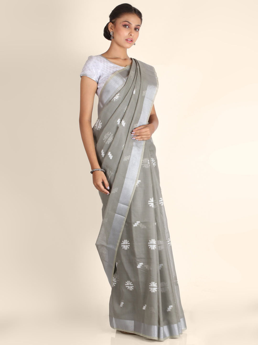 Grey Woven Design Linen Saree - KAJREE