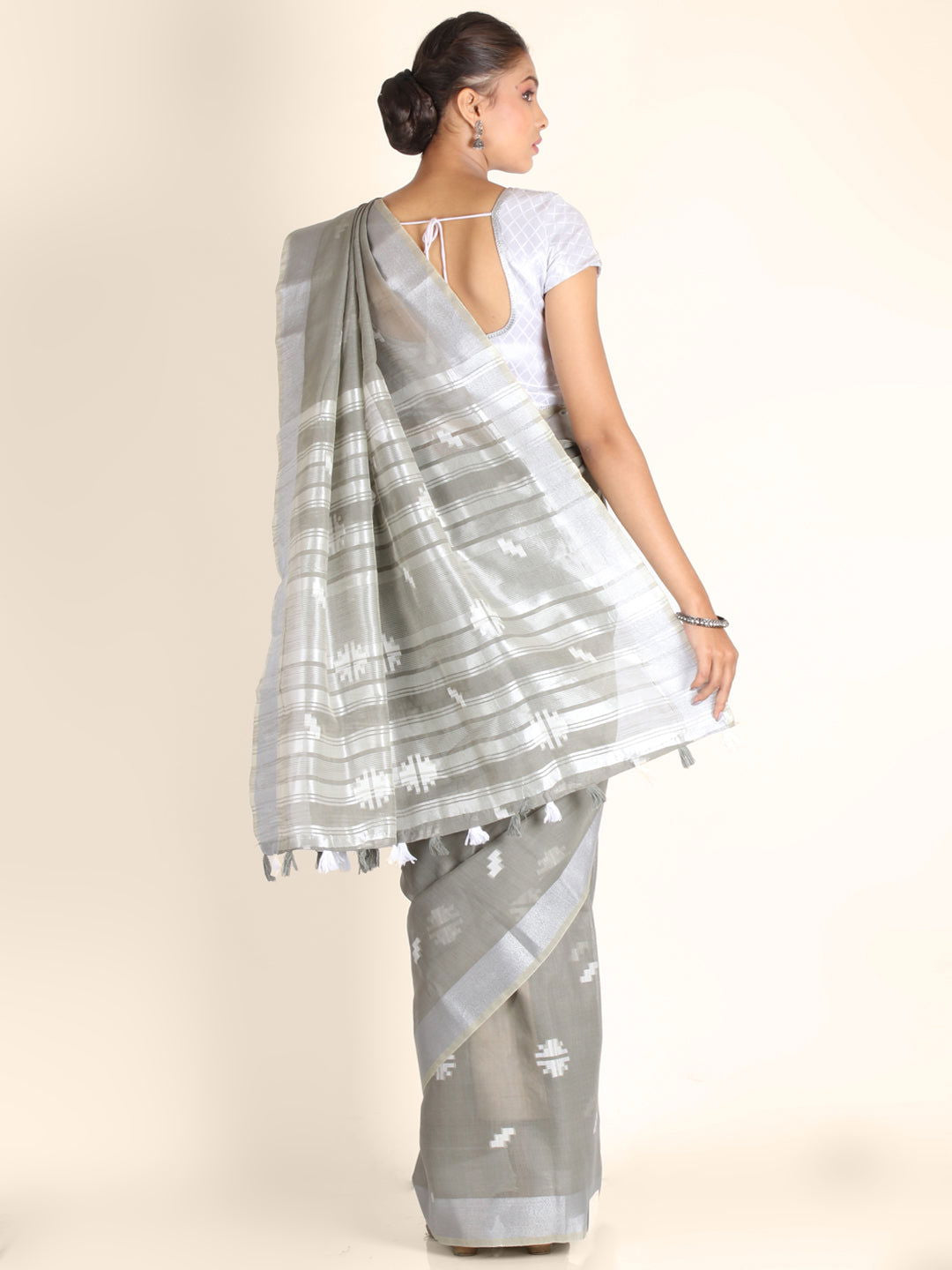 Grey Woven Design Linen Saree - KAJREE
