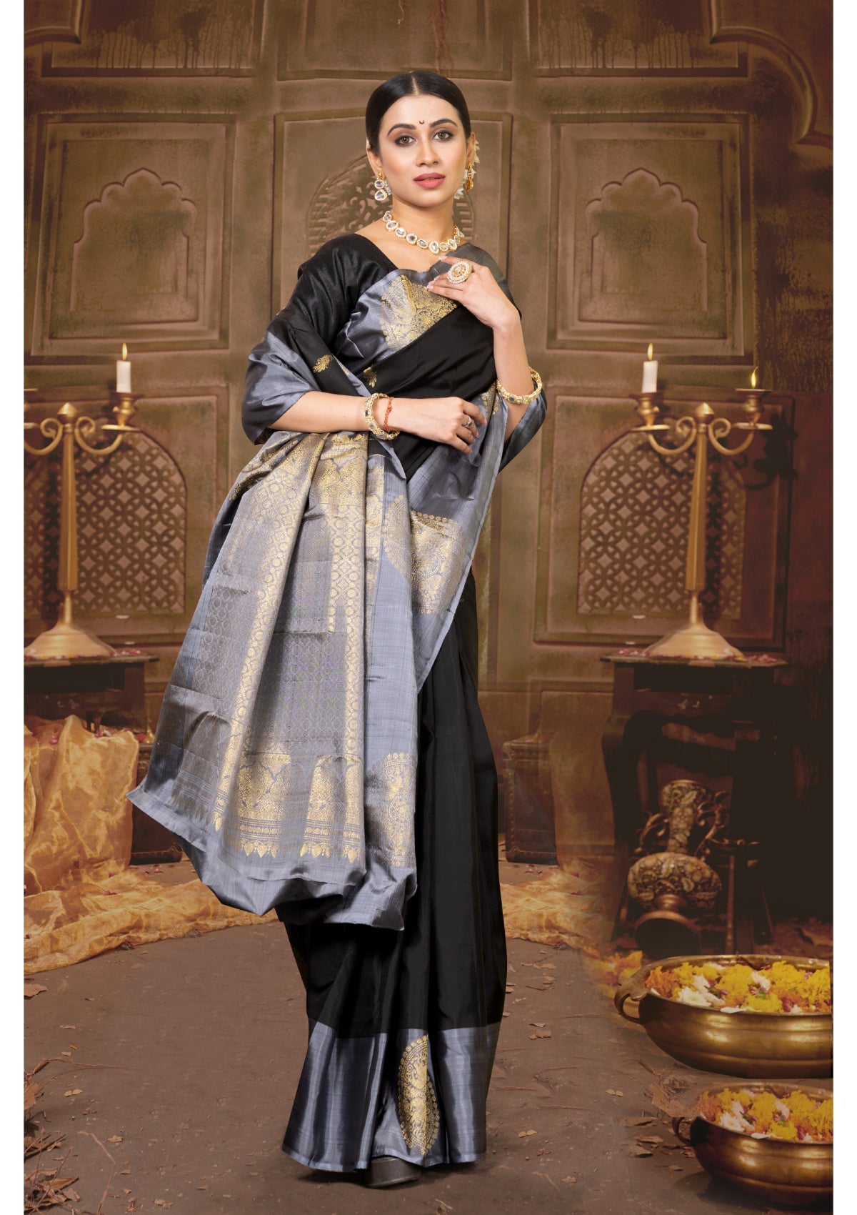 Black Zariwork Kanchi Pure Silk Saree 