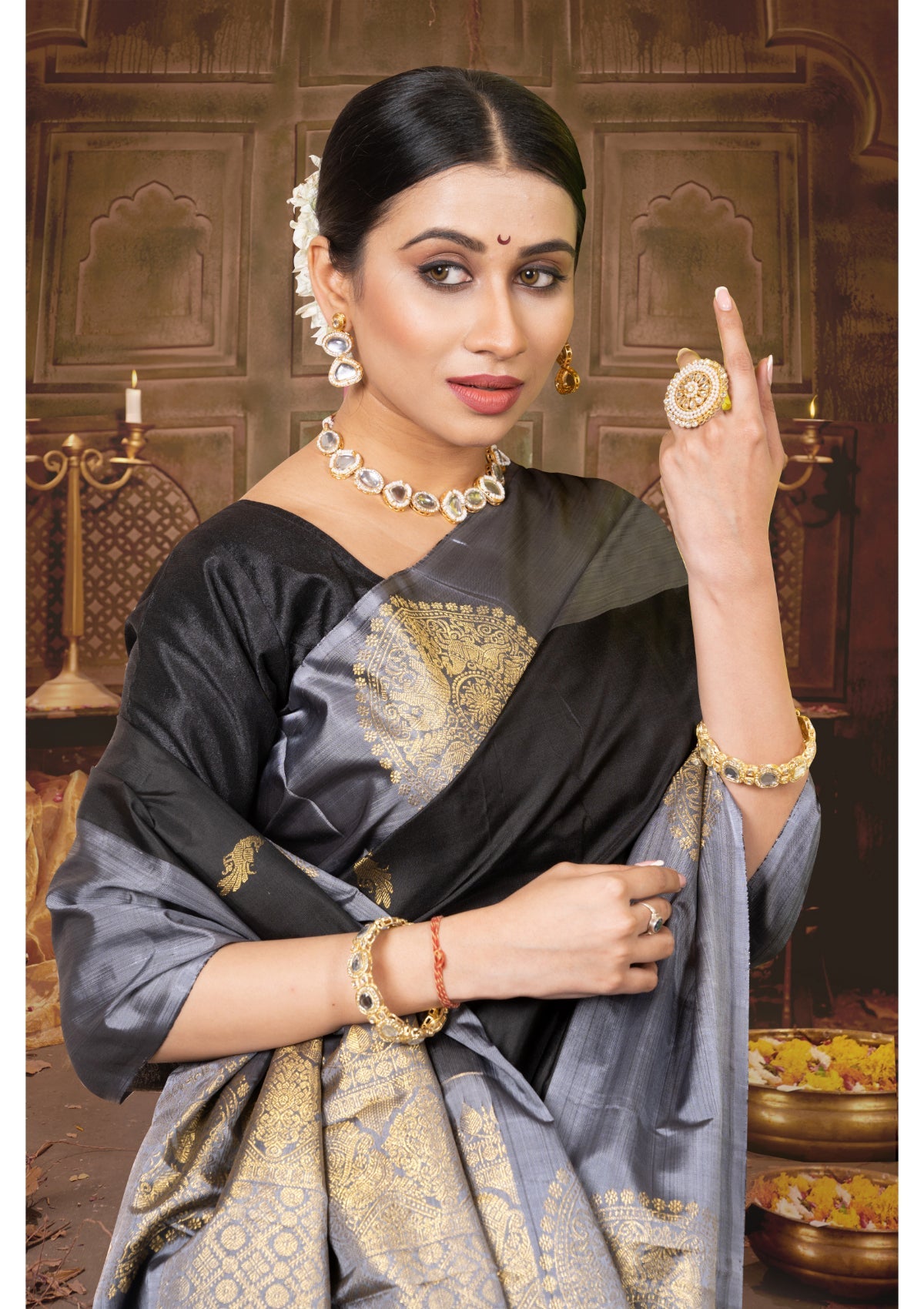 Black Zariwork Kanchi Pure Silk Saree 