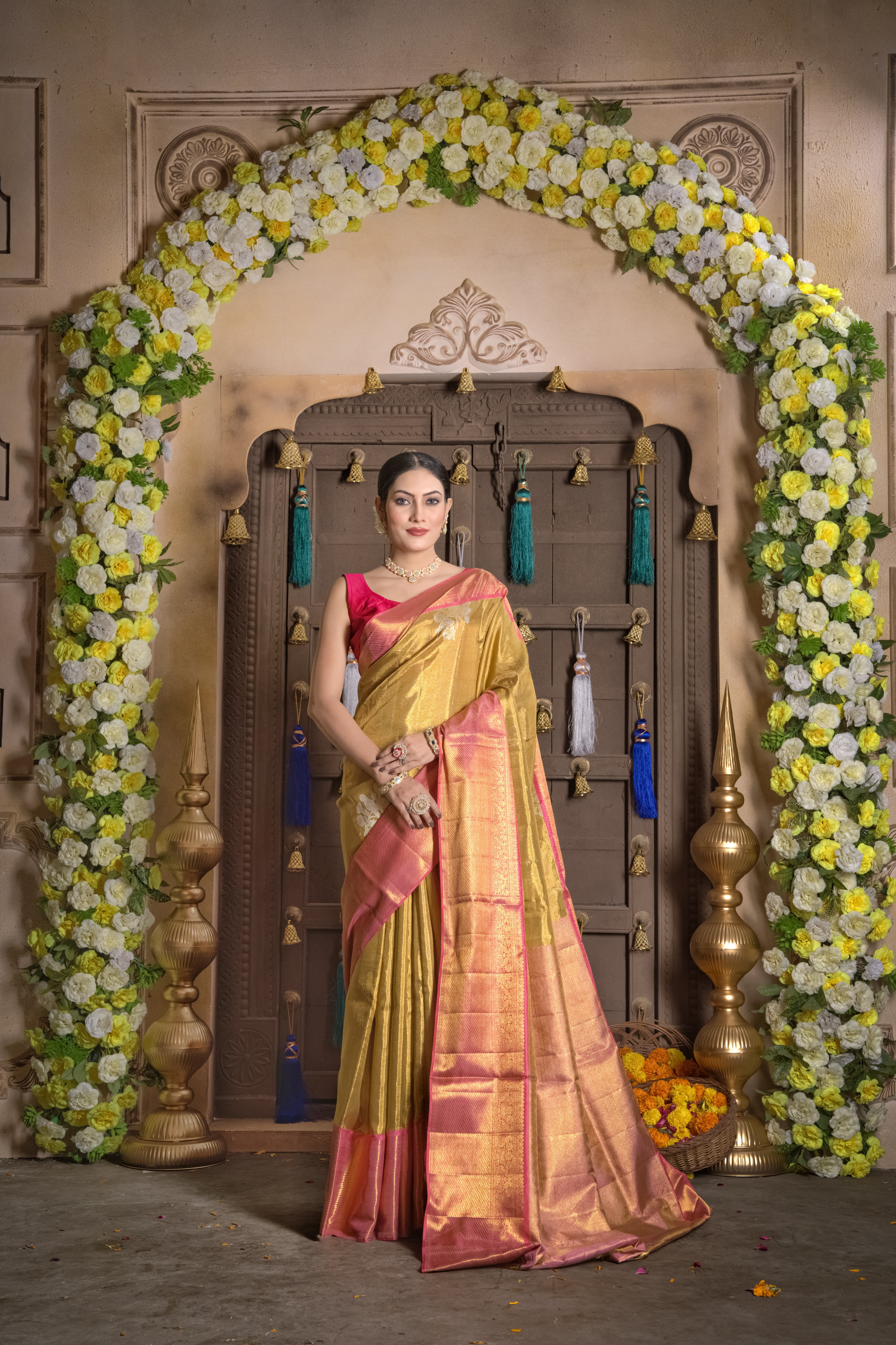 Yellow Zariwork and Kanjiwaram tissue Pure Silk Saree 