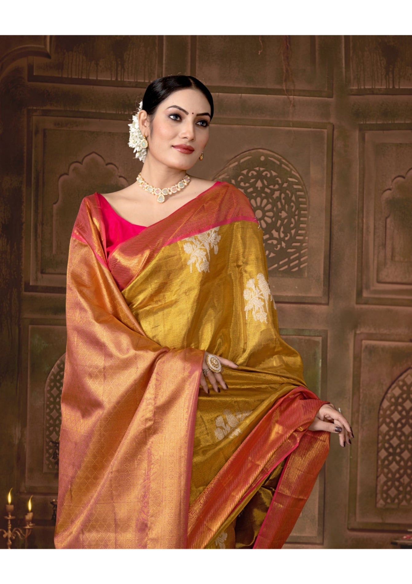 Yellow Zariwork and Kanjiwaram tissue Pure Silk Saree 