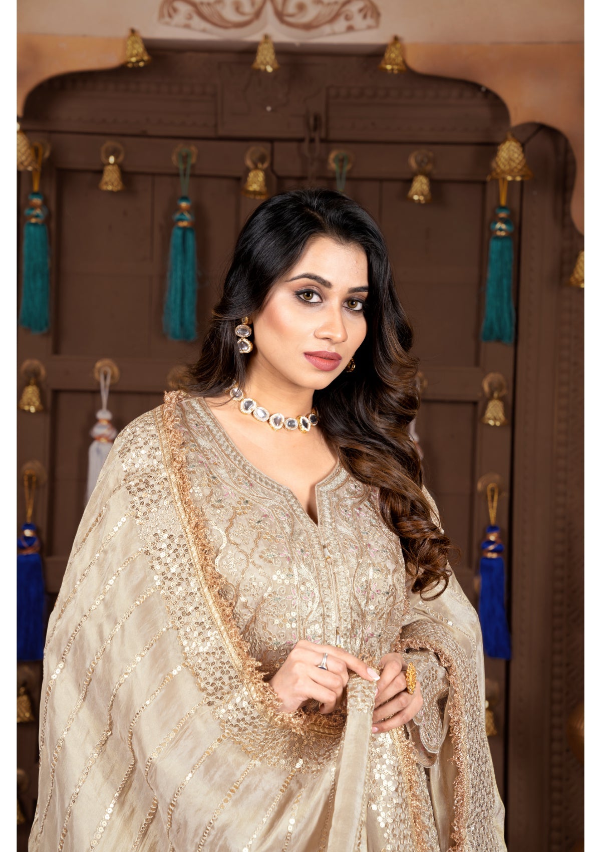 Golden Stone Handwork Silk Garara set 