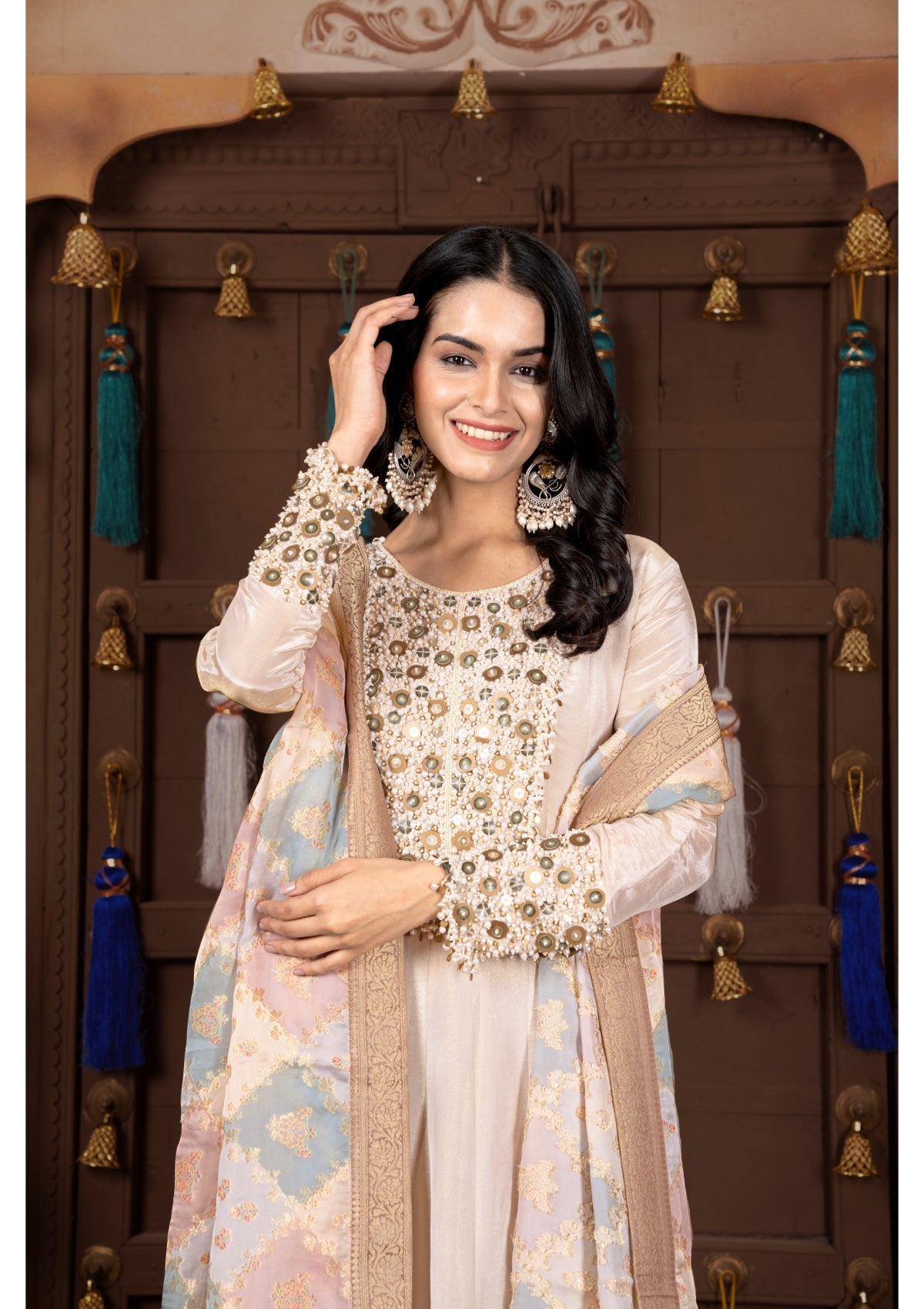 Creme Gotta pati work Silk with bead Gown 