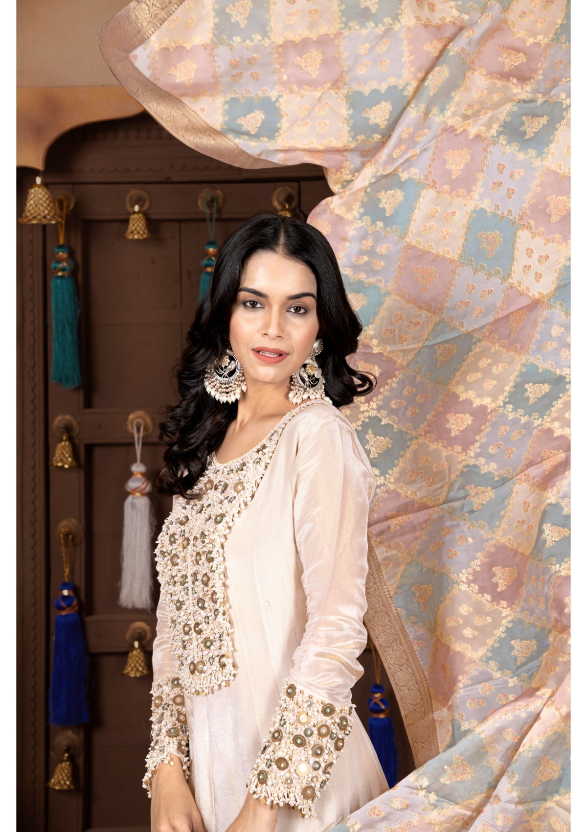 Creme Gotta pati work Silk with bead Gown 