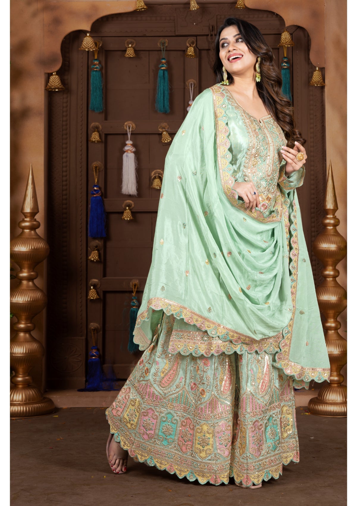 Pista Stonework Silk Garara set 