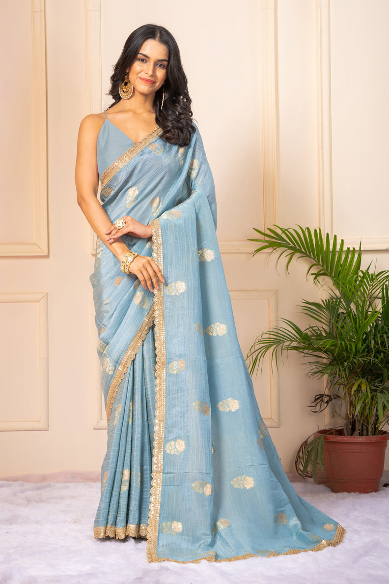 Gray Zariwork Tissue Crush Saree 