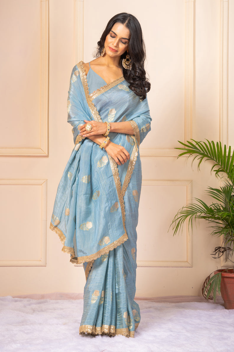 Gray Zariwork Tissue Crush Saree 