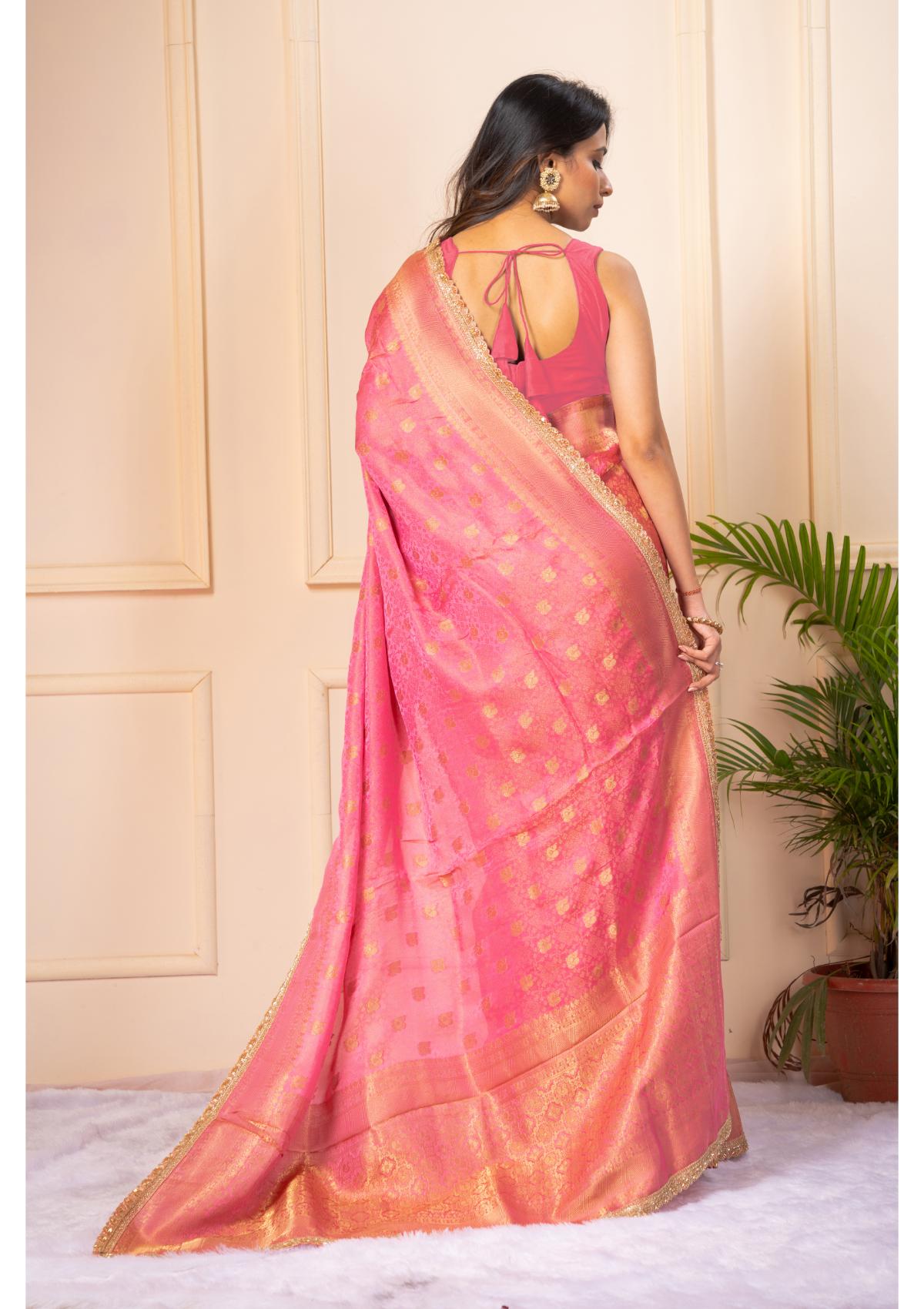 Baby  Pink  Zariwork Pure Silk Saree 