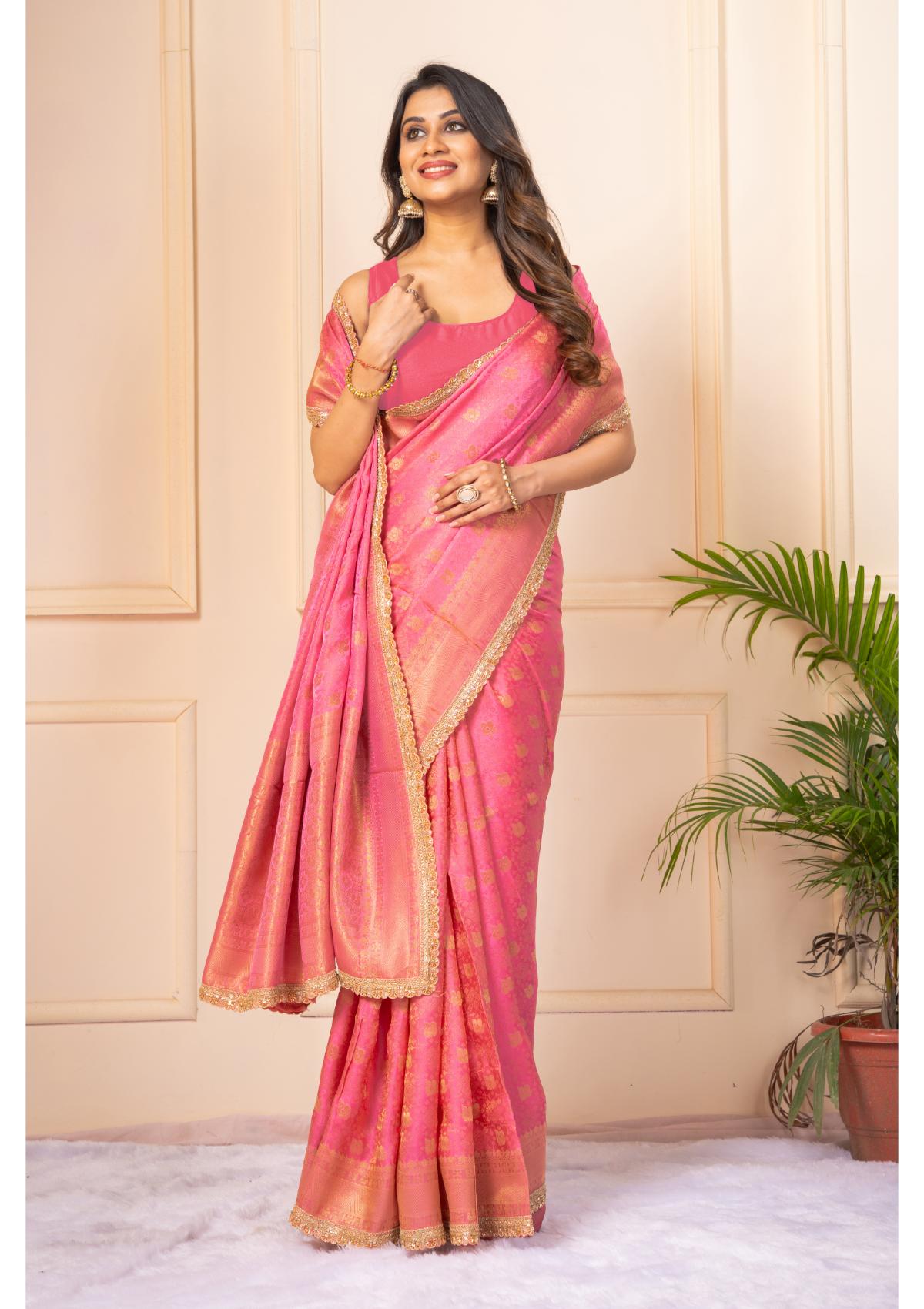 Baby  Pink  Zariwork Pure Silk Saree 
