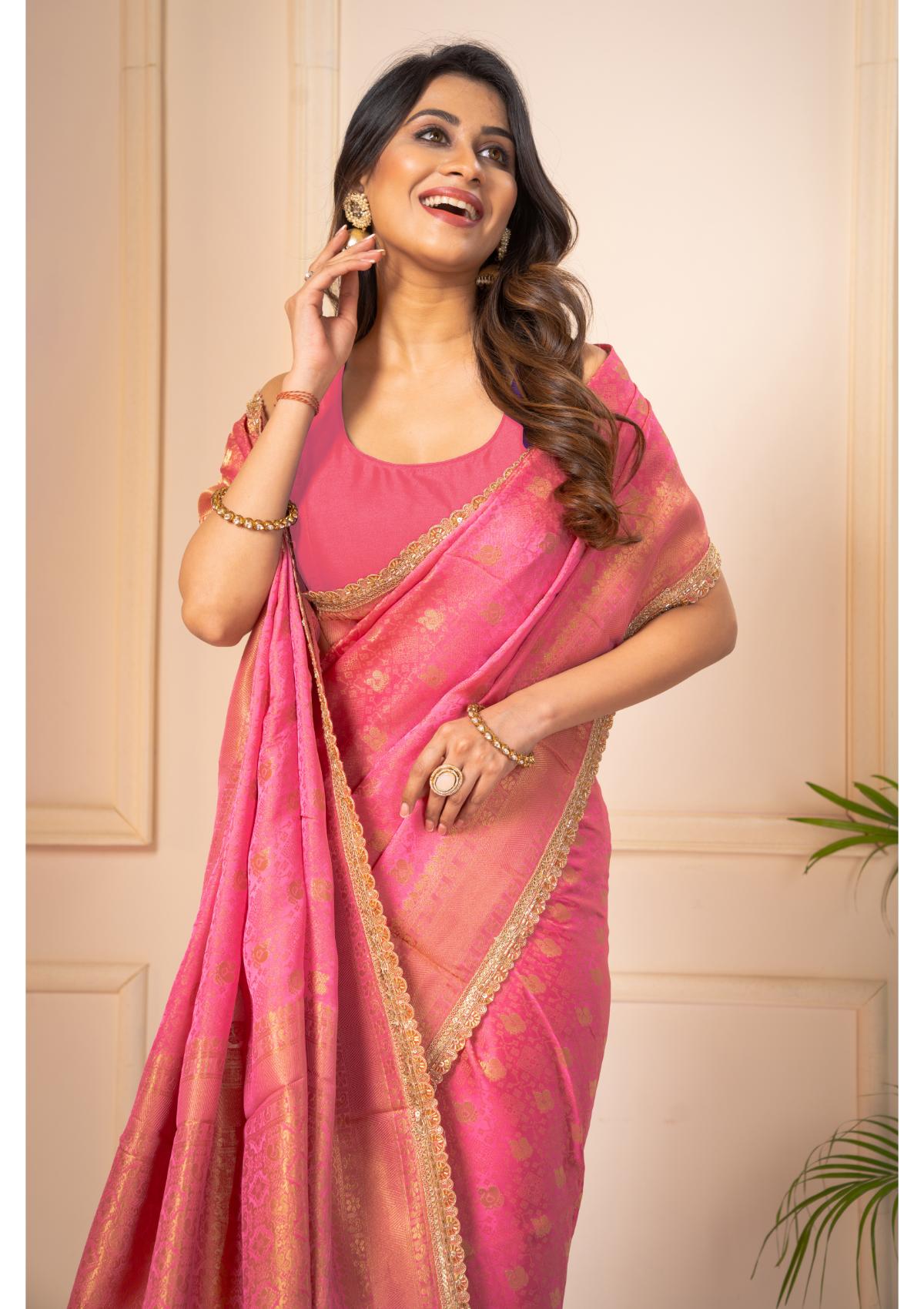 Baby  Pink  Zariwork Pure Silk Saree 