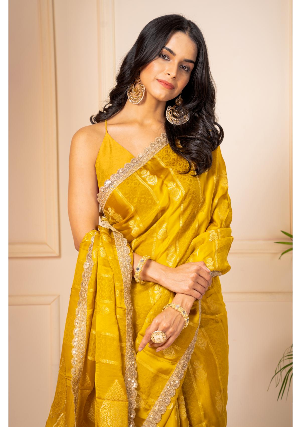 Yellow Pure Silk Saree - KAJREE