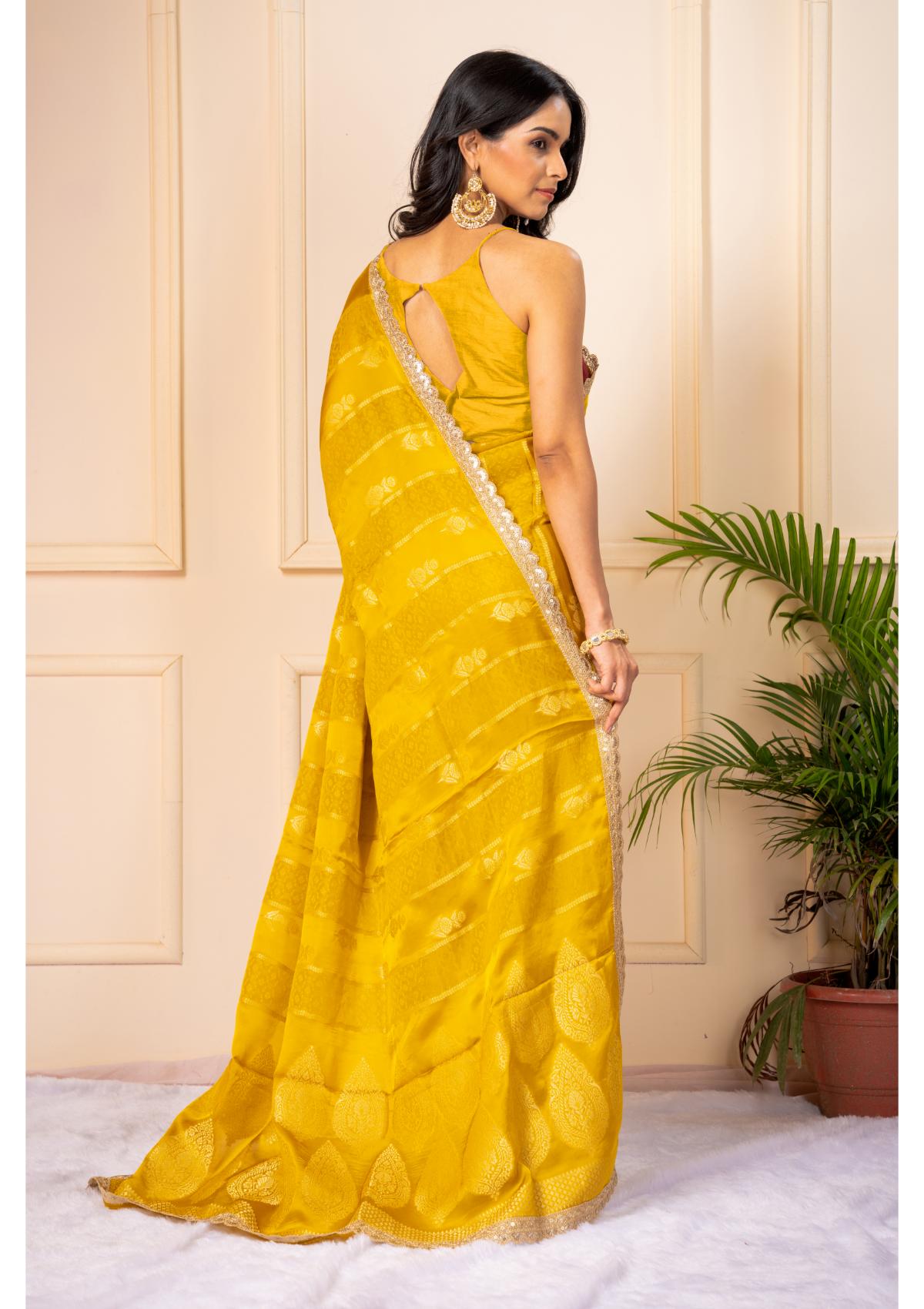 Yellow Pure Silk Saree - KAJREE