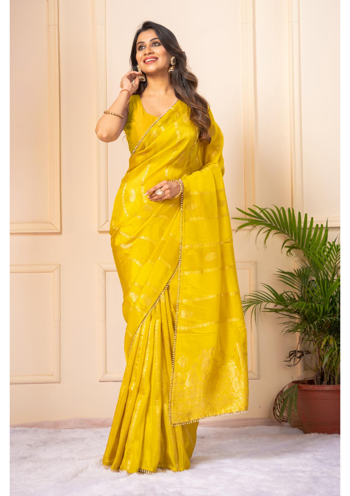 Yellow Zariwork Silk Saree - KAJREE