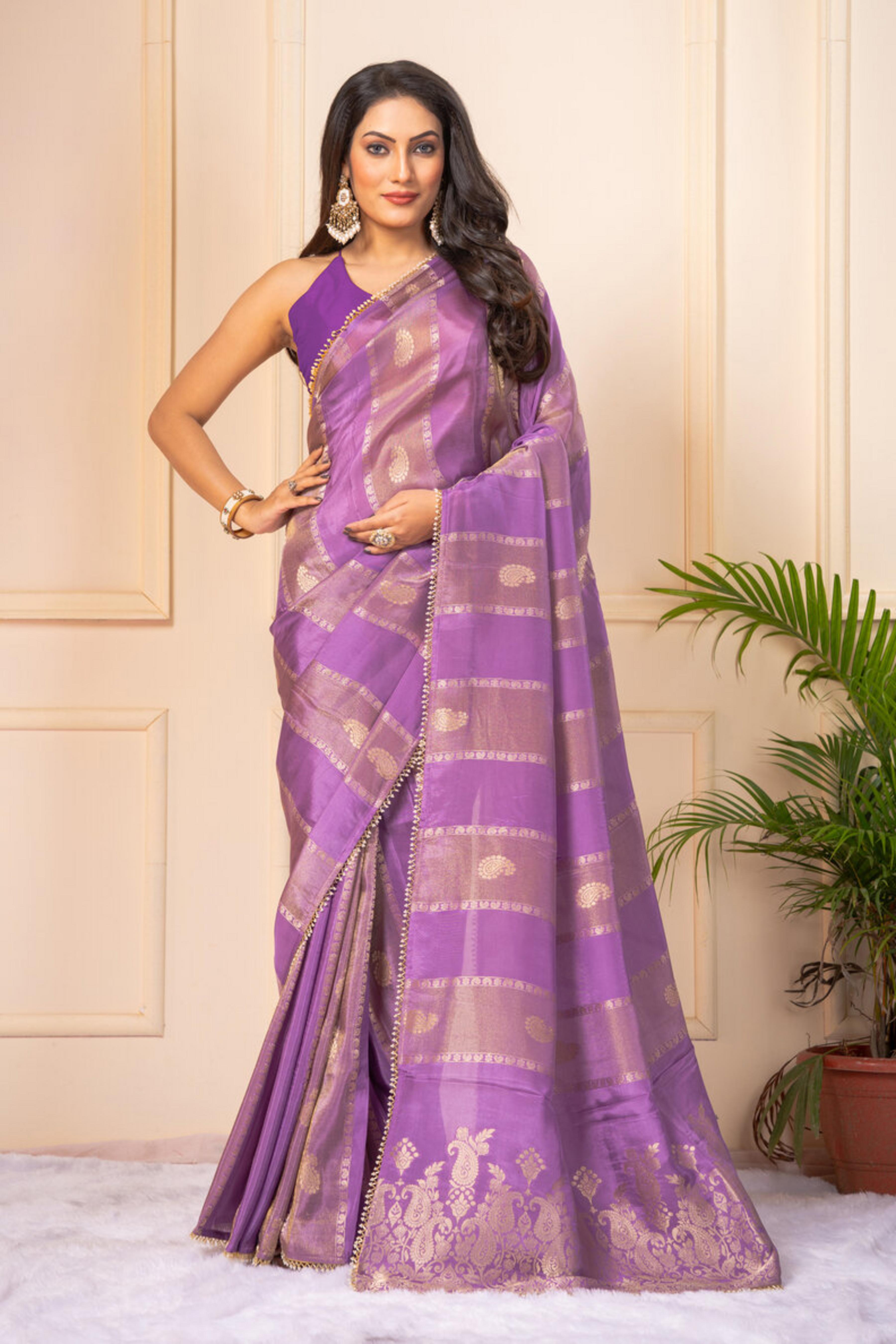 Lavender Zariwork Silk Saree - KAJREE