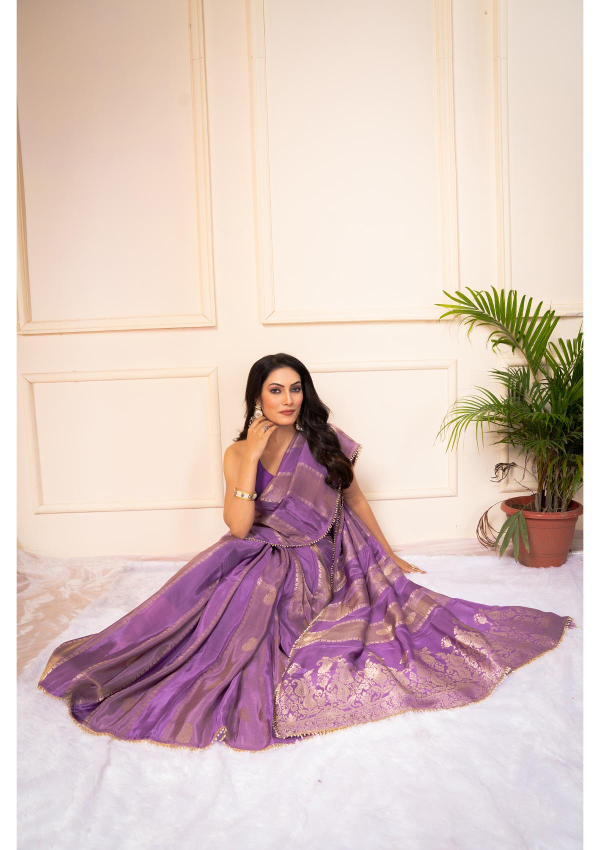 Lavender Zariwork Silk Saree - KAJREE