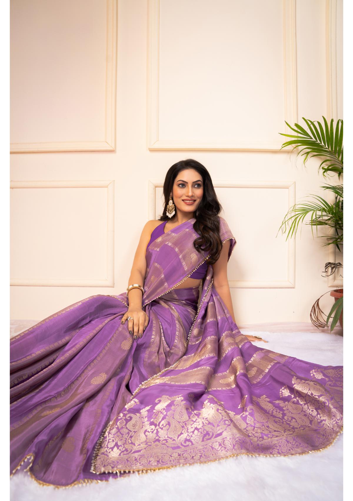 Lavender Zariwork Silk Saree - KAJREE