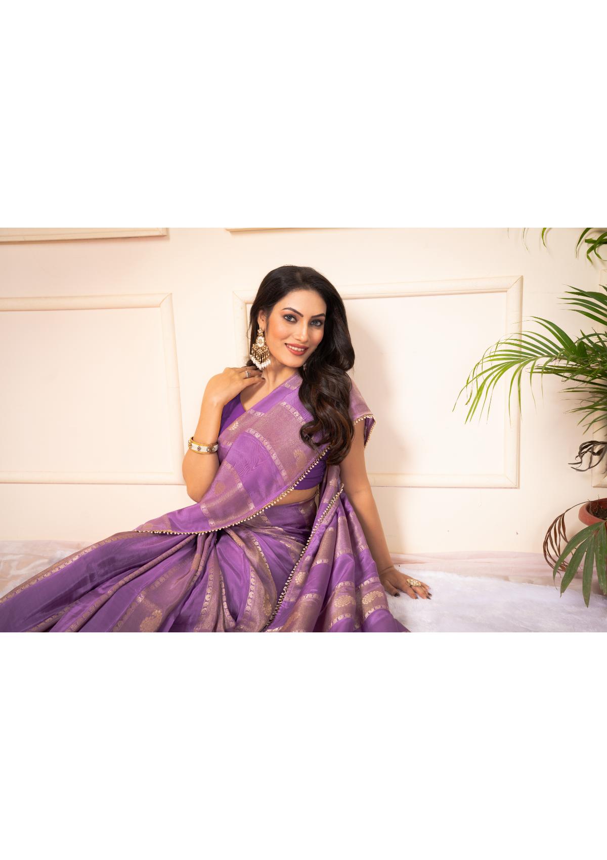 Lavender Zariwork Silk Saree - KAJREE