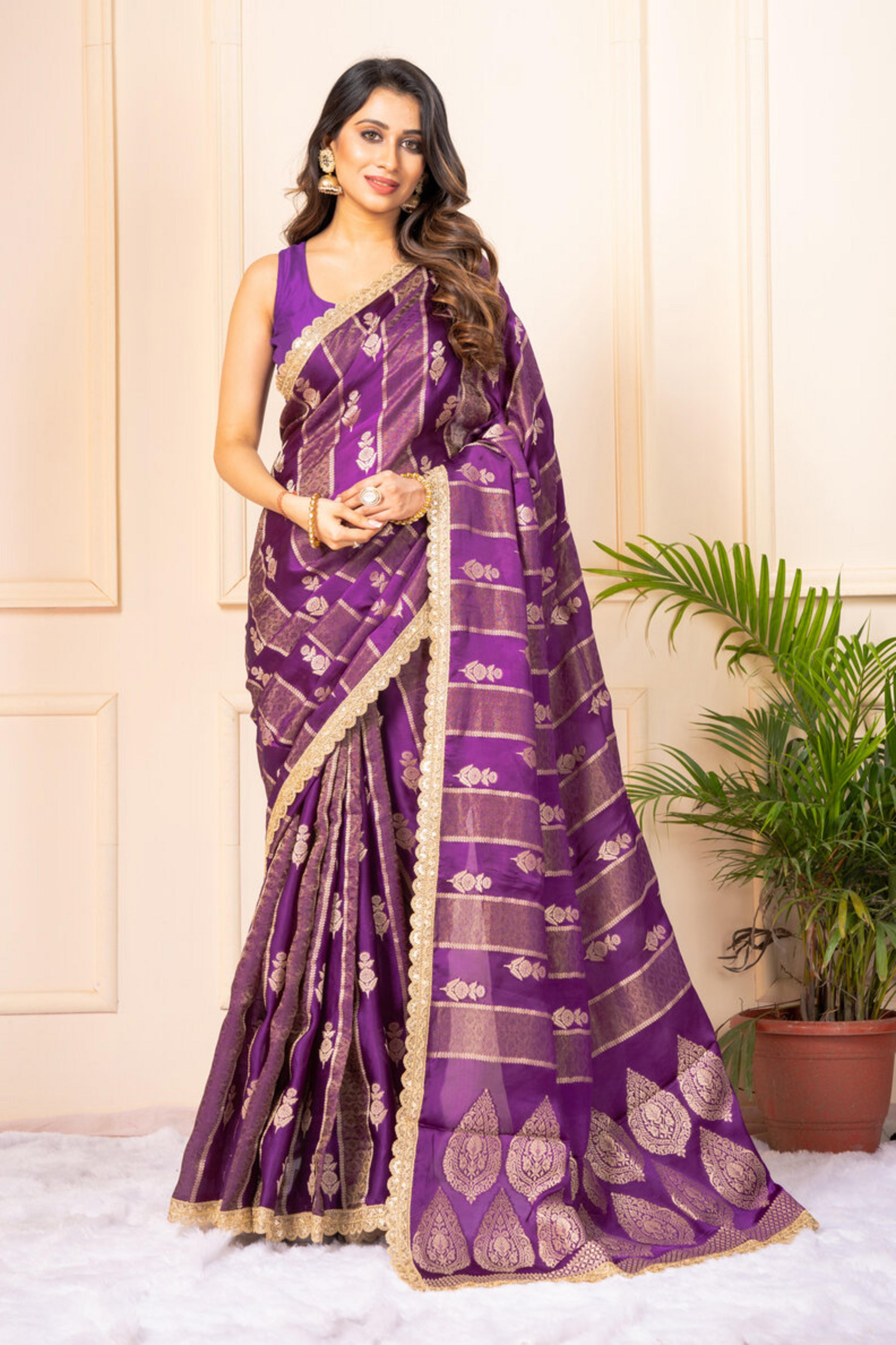 Purple Zariwork Pure Silk Saree - KAJREE