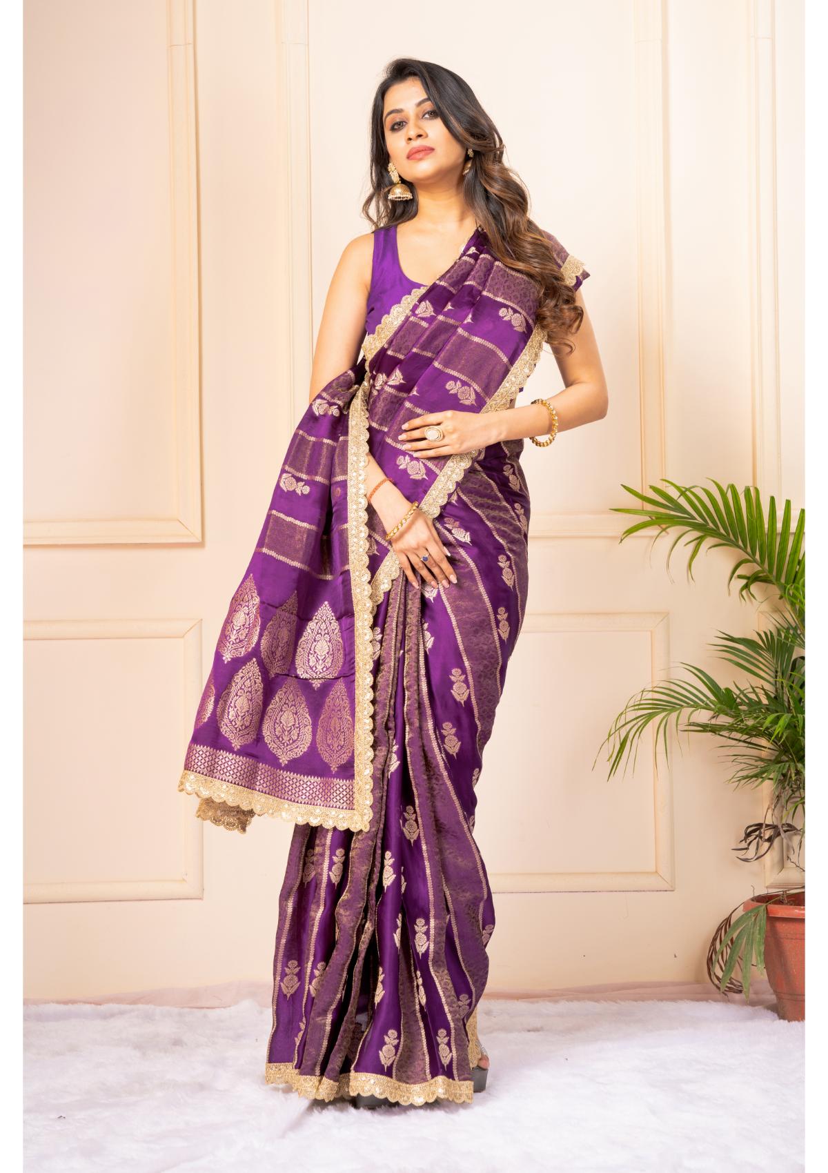 Purple Zariwork Pure Silk Saree - KAJREE