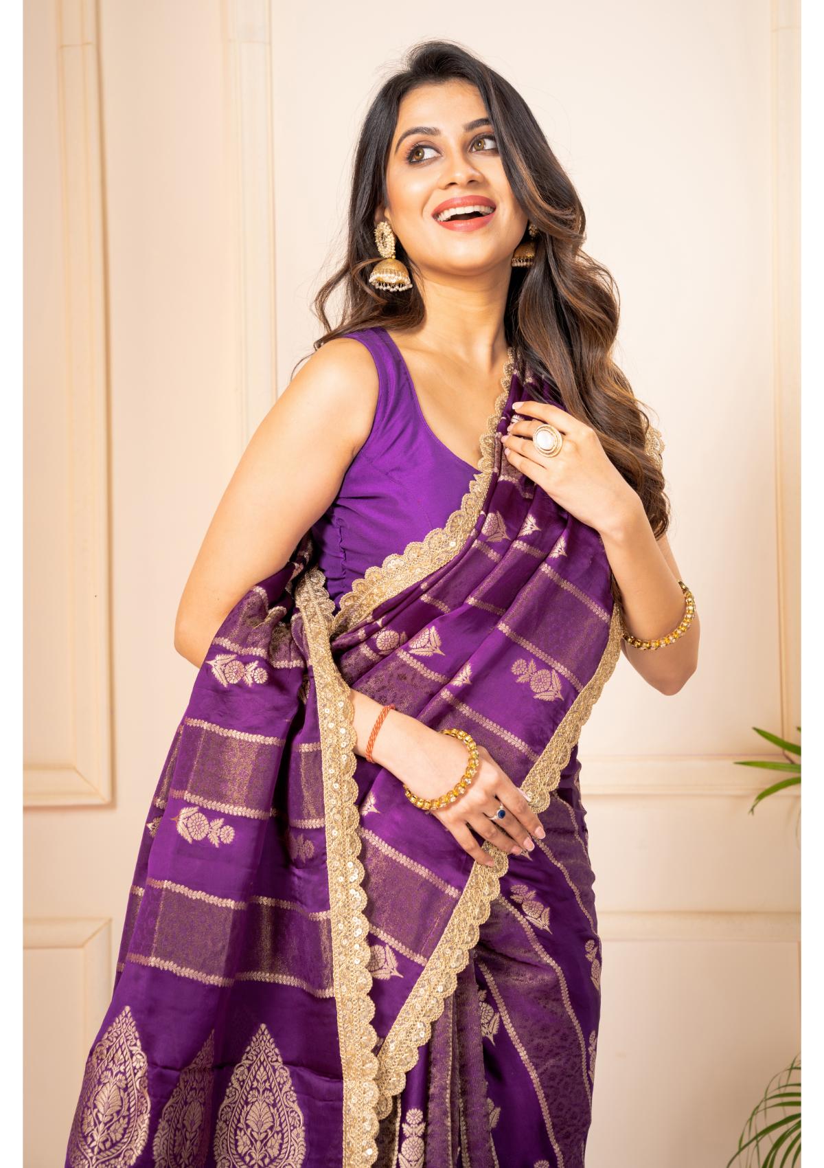 Purple Zariwork Pure Silk Saree - KAJREE