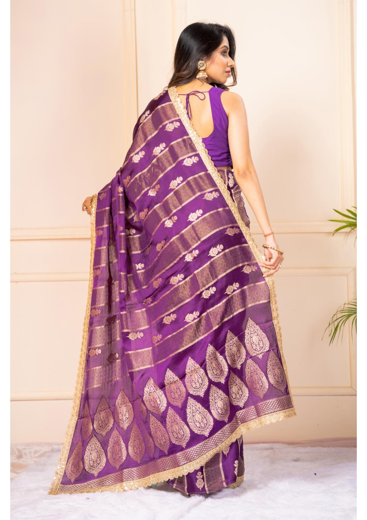 Purple Zariwork Pure Silk Saree - KAJREE