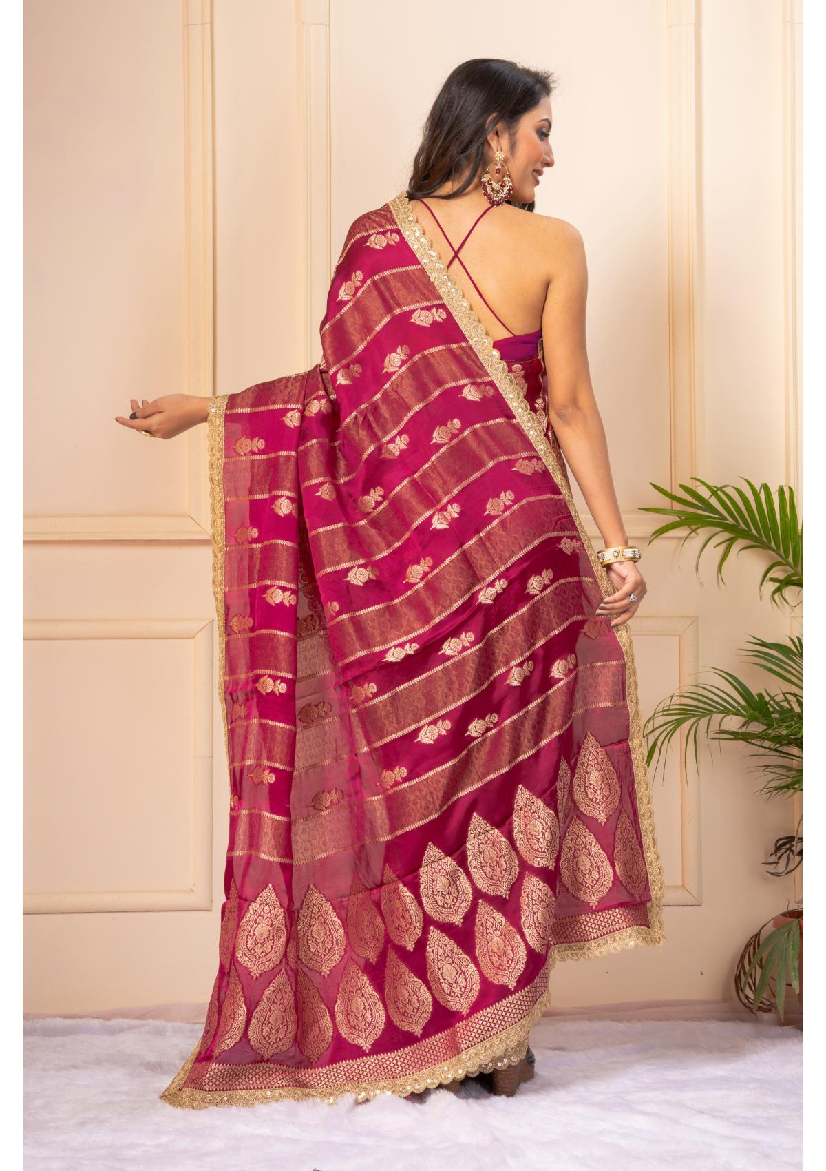 Wine Zariwork Pure Silk Saree - KAJREE