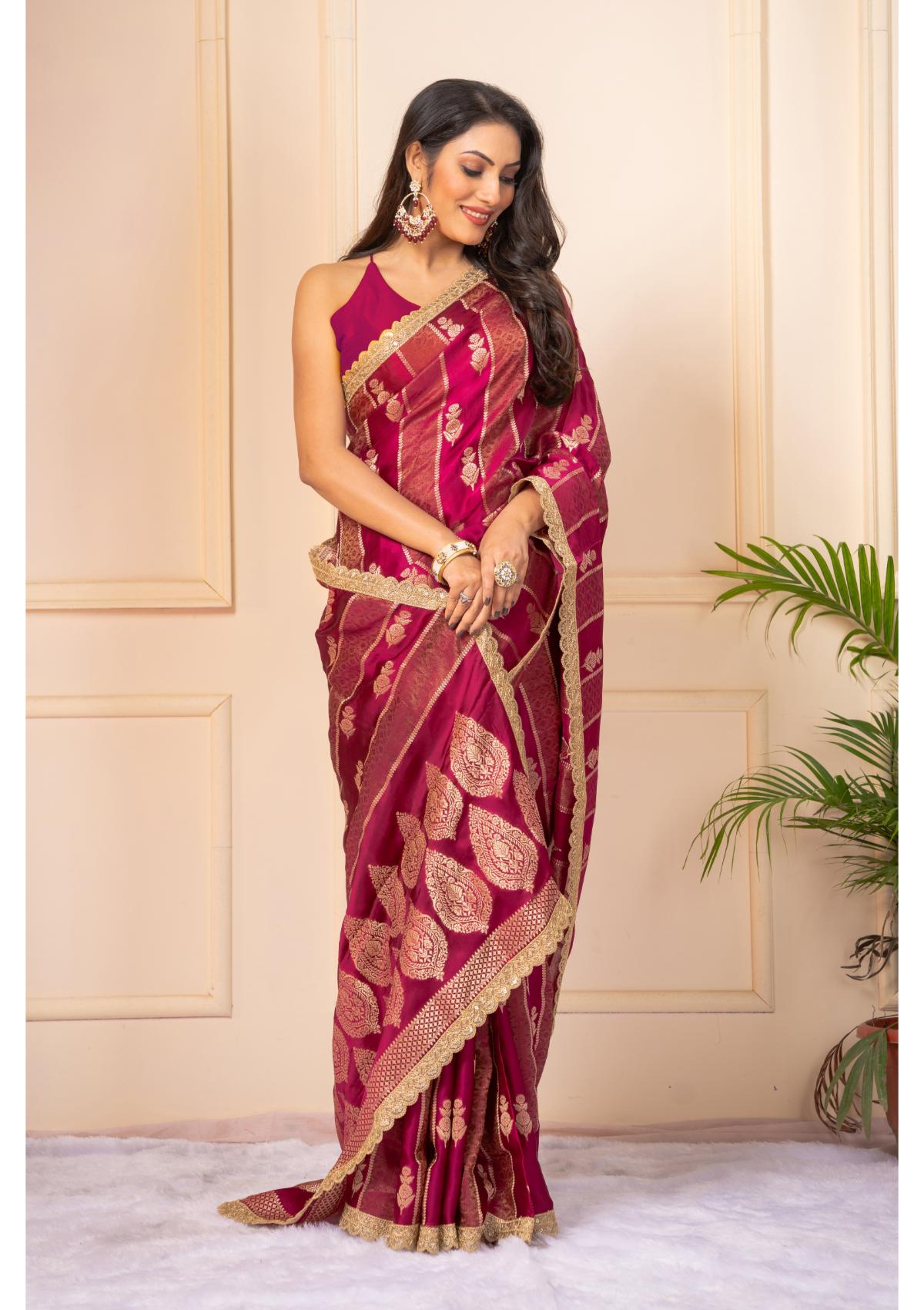 Wine Zariwork Pure Silk Saree - KAJREE