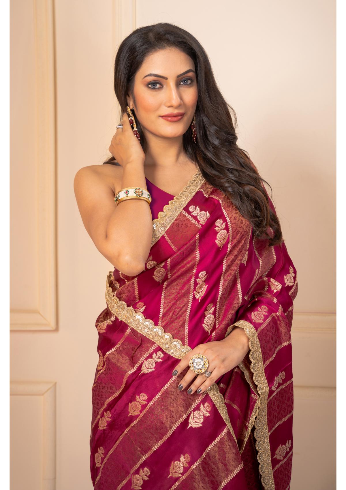 Wine Zariwork Pure Silk Saree - KAJREE
